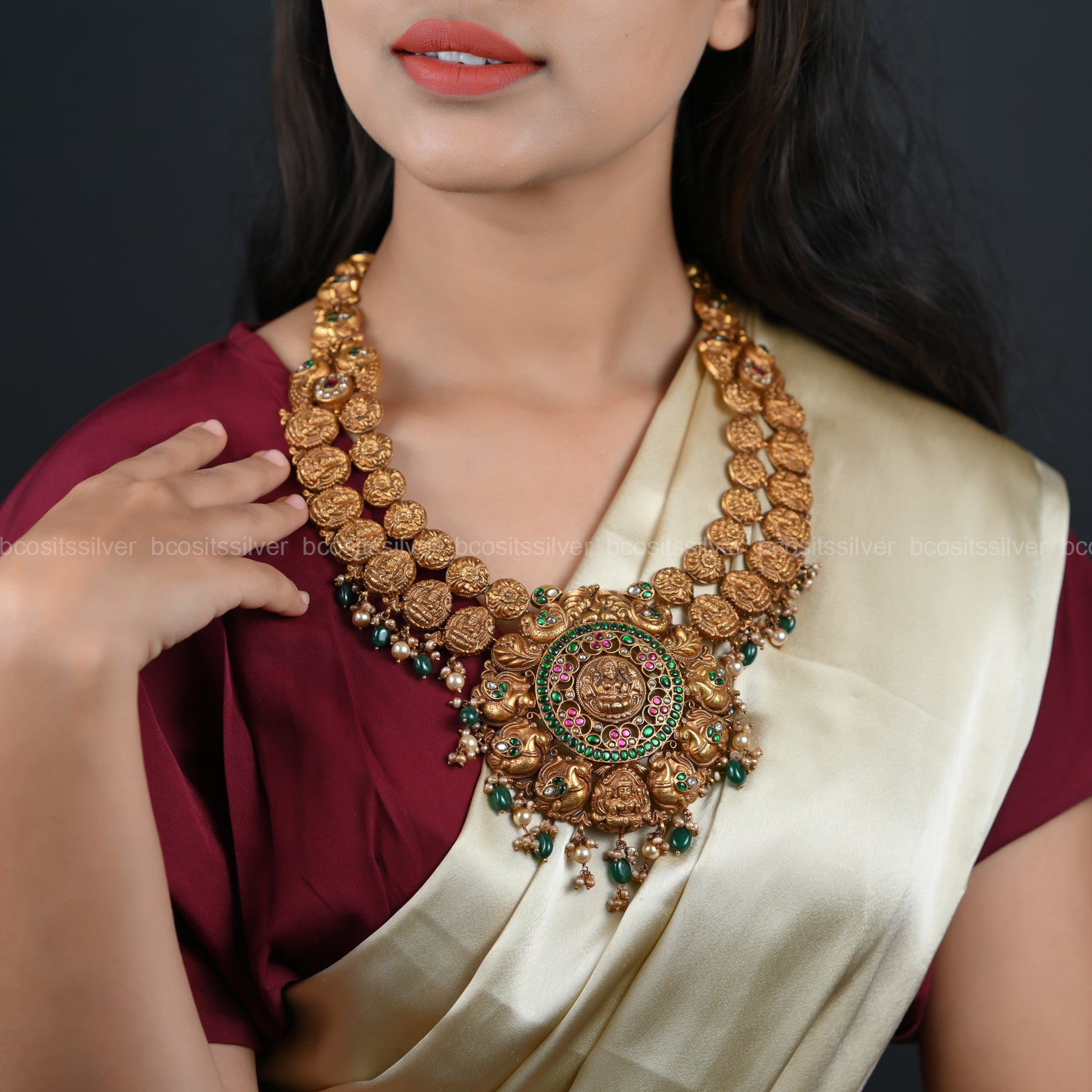 925 Silver Gold Plated Santripti - Navilu Kundan Haram - 6556