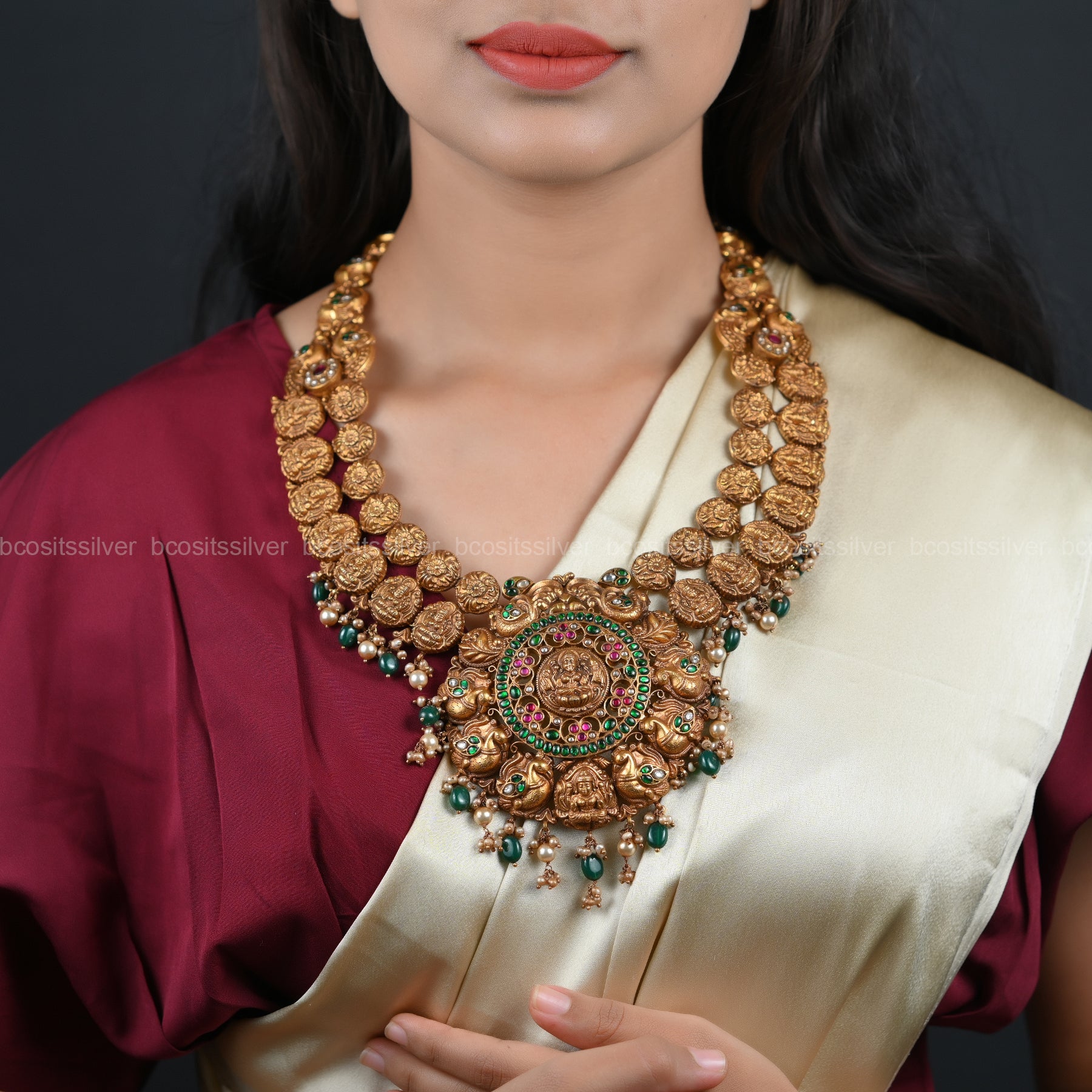 925 Silver Gold Plated Santripti - Navilu Kundan Haram - 6556