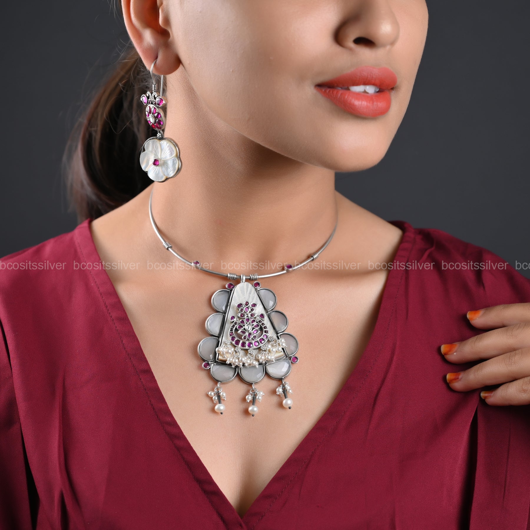 925 Silver Oxidized Neckpiece set - 1197