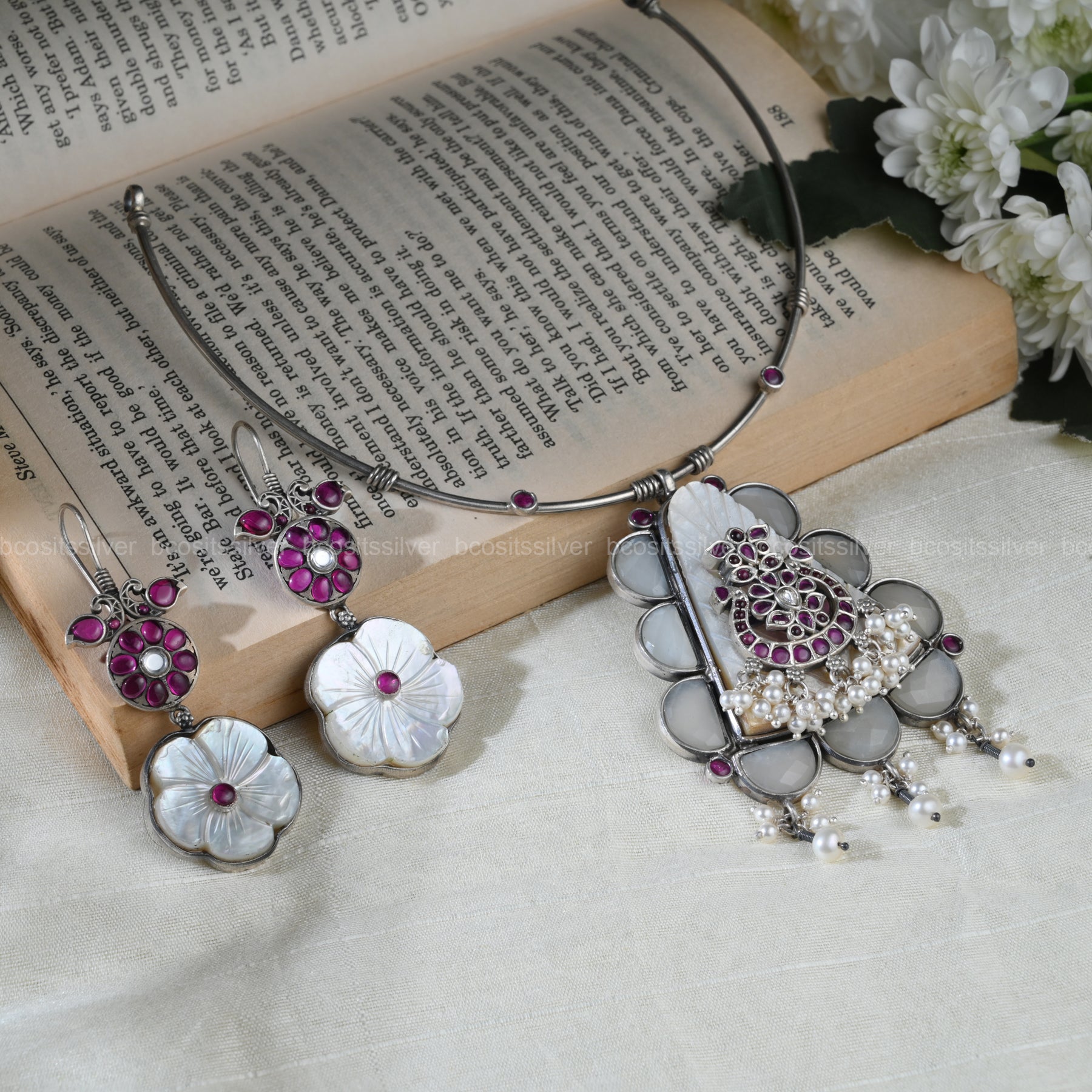925 Silver Oxidized Neckpiece set - 1197