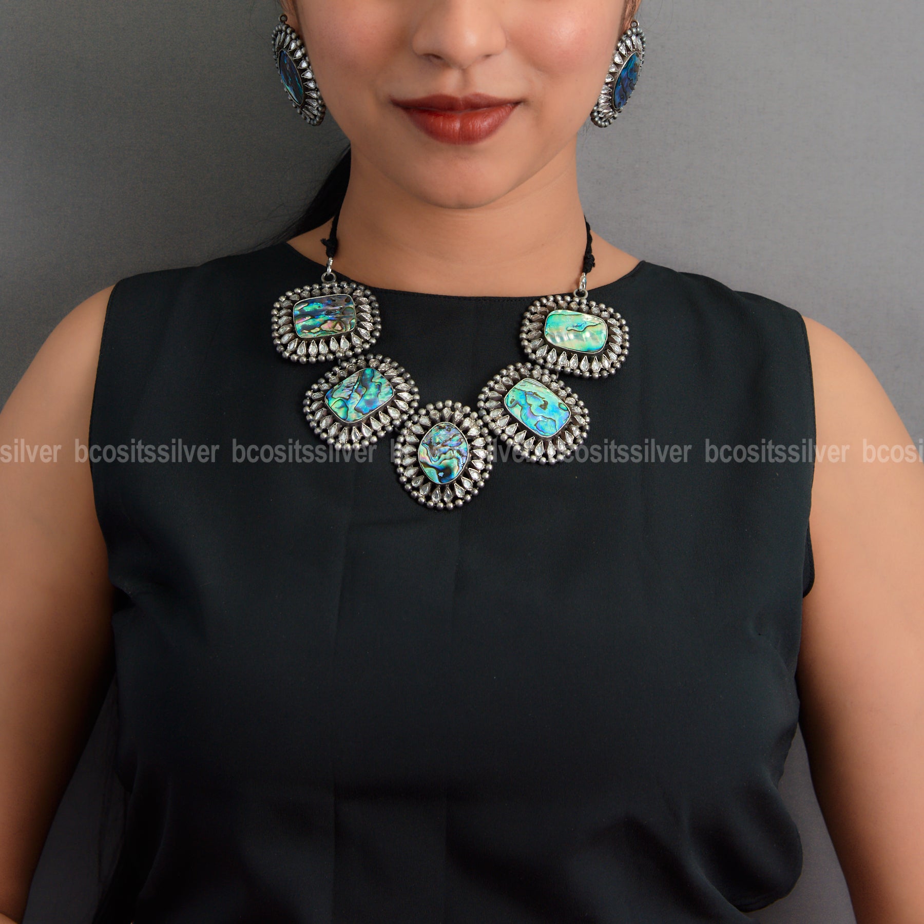 925 silver Labradorite With Kundan Set -0774