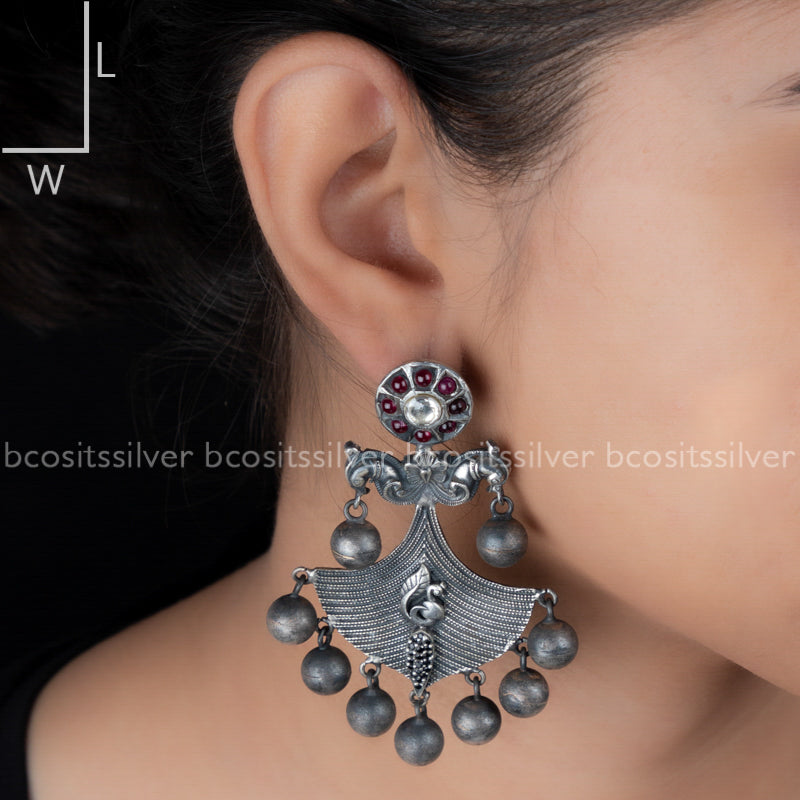Pure 925 Silver Oxidized Chandbali Earrings - 9431