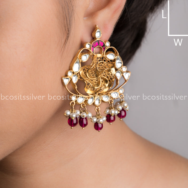925 Silver Kundan Filigree Earrings -9988