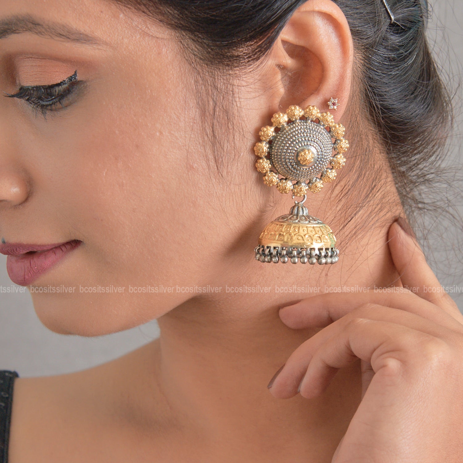 Pure 925 Silver Dual Tone Jhumka - 1841