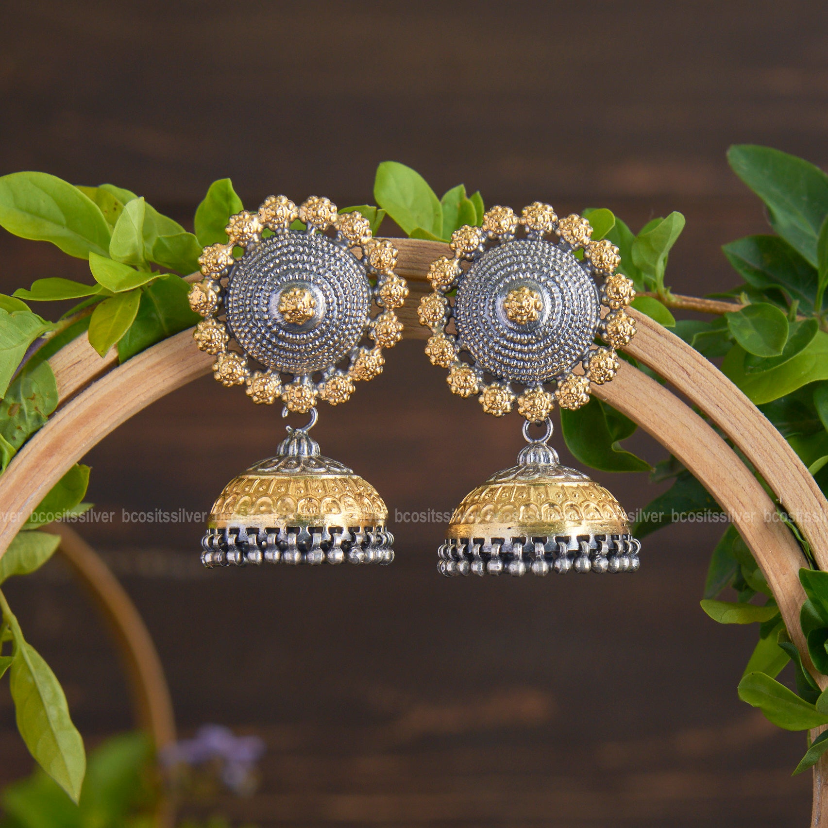 Pure 925 Silver Dual Tone Jhumka - 1841