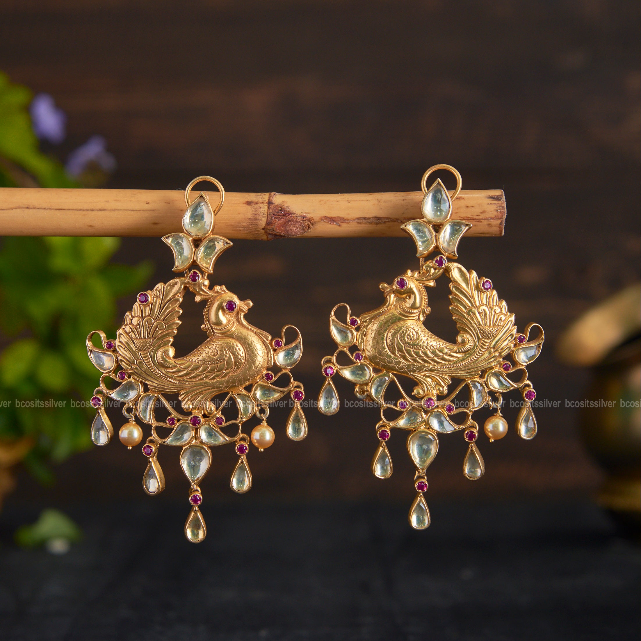 925 Silver Gold Plated Peacock Earring - 1854