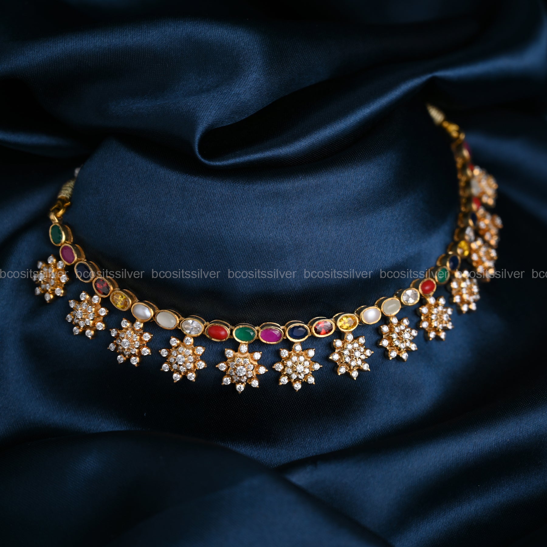 Gold Plated Saaral - Navaratnam Star Necklace - 7032