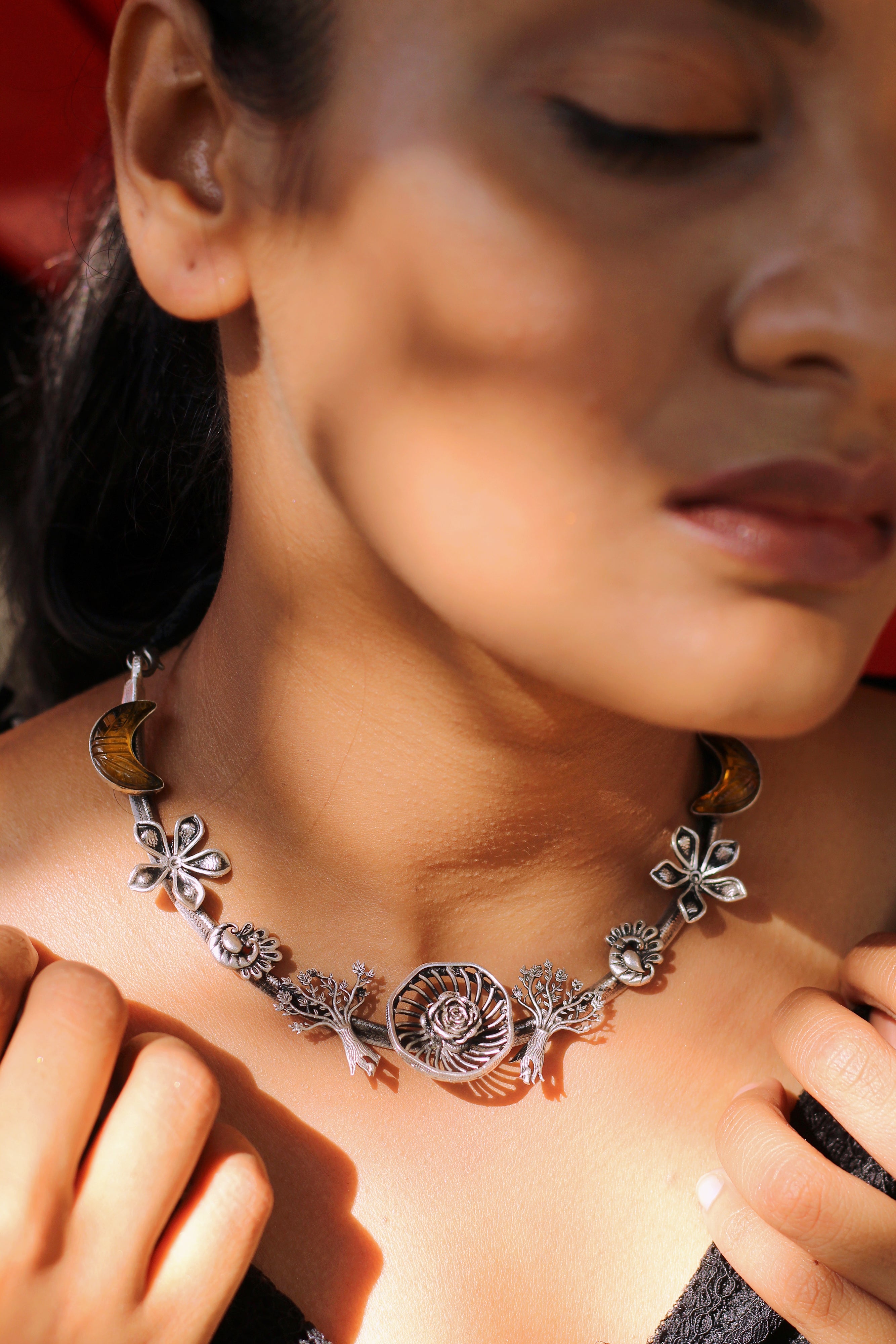 925 Silver Oxidized Hola Dola Necklace - F017