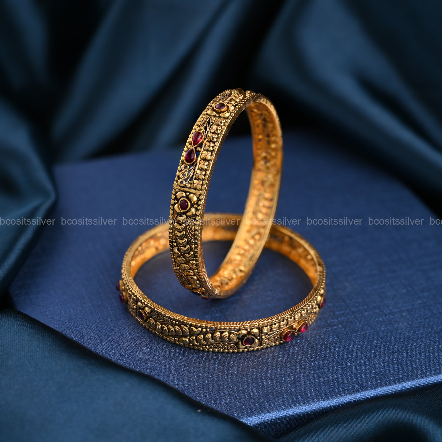 Gold Plated Navilu Bangle - 106 - Size 2.6