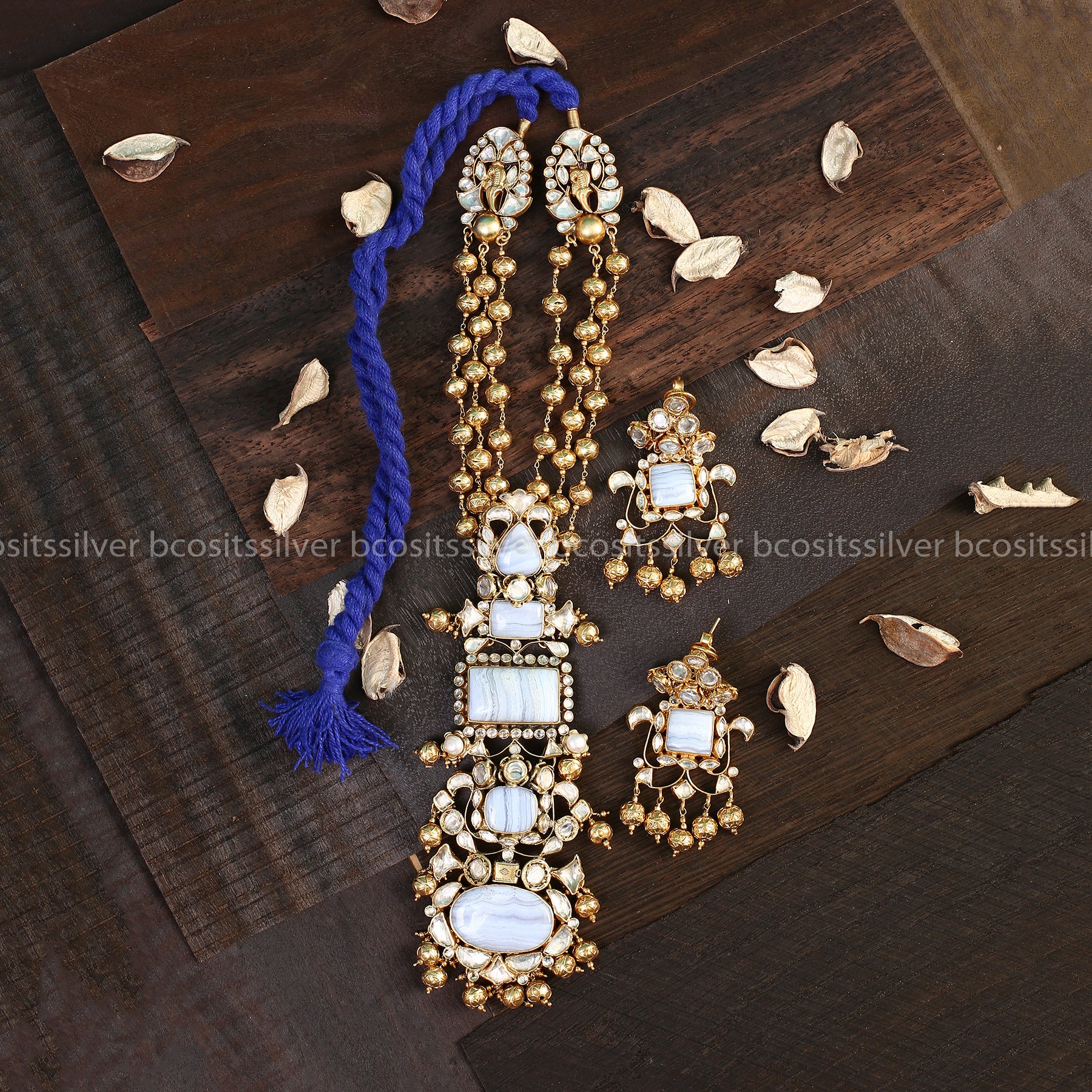 Pure 925 Silver Labradorite Kundan Haram- 9984