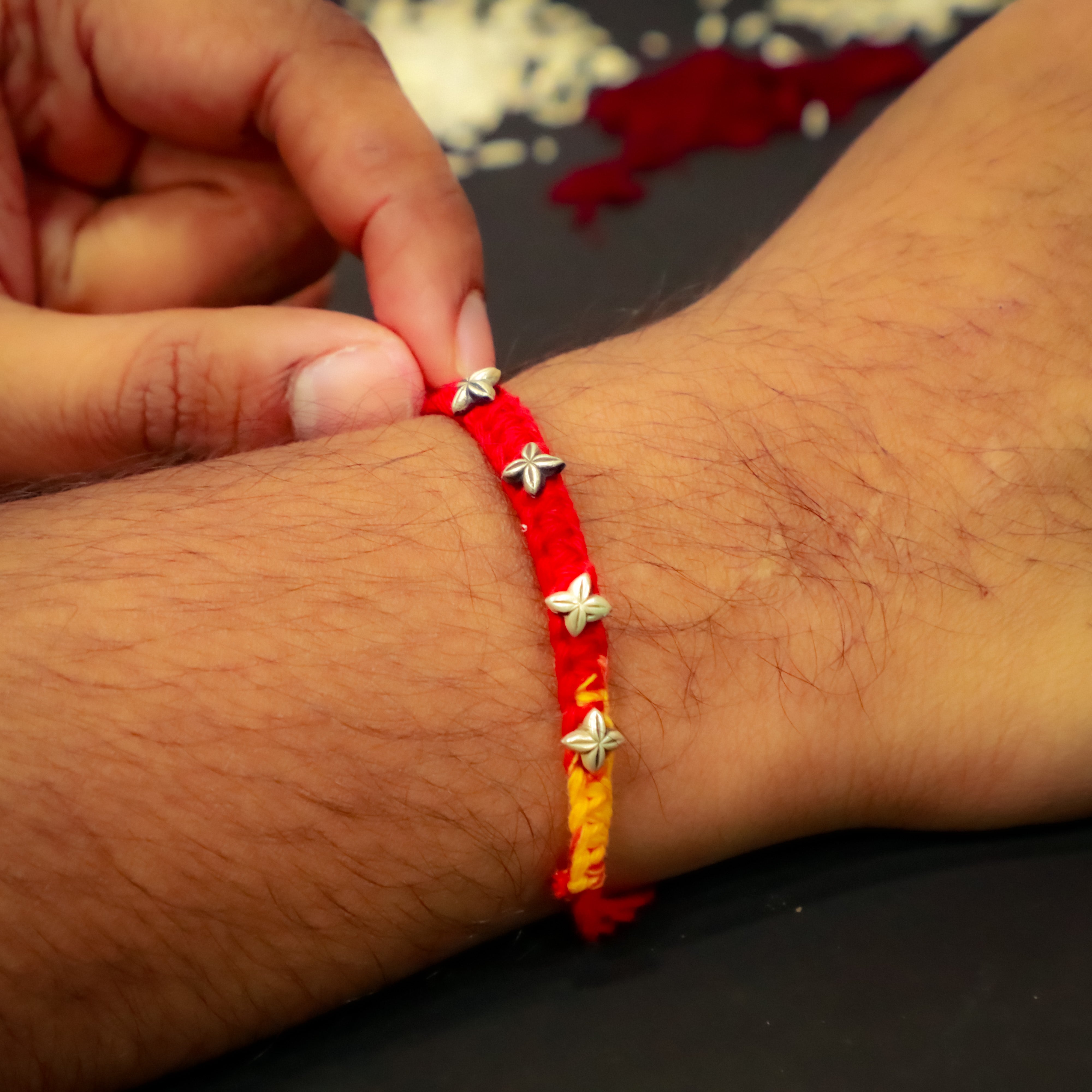 925 Silver Tiny Star Flower Rakhi - 4116