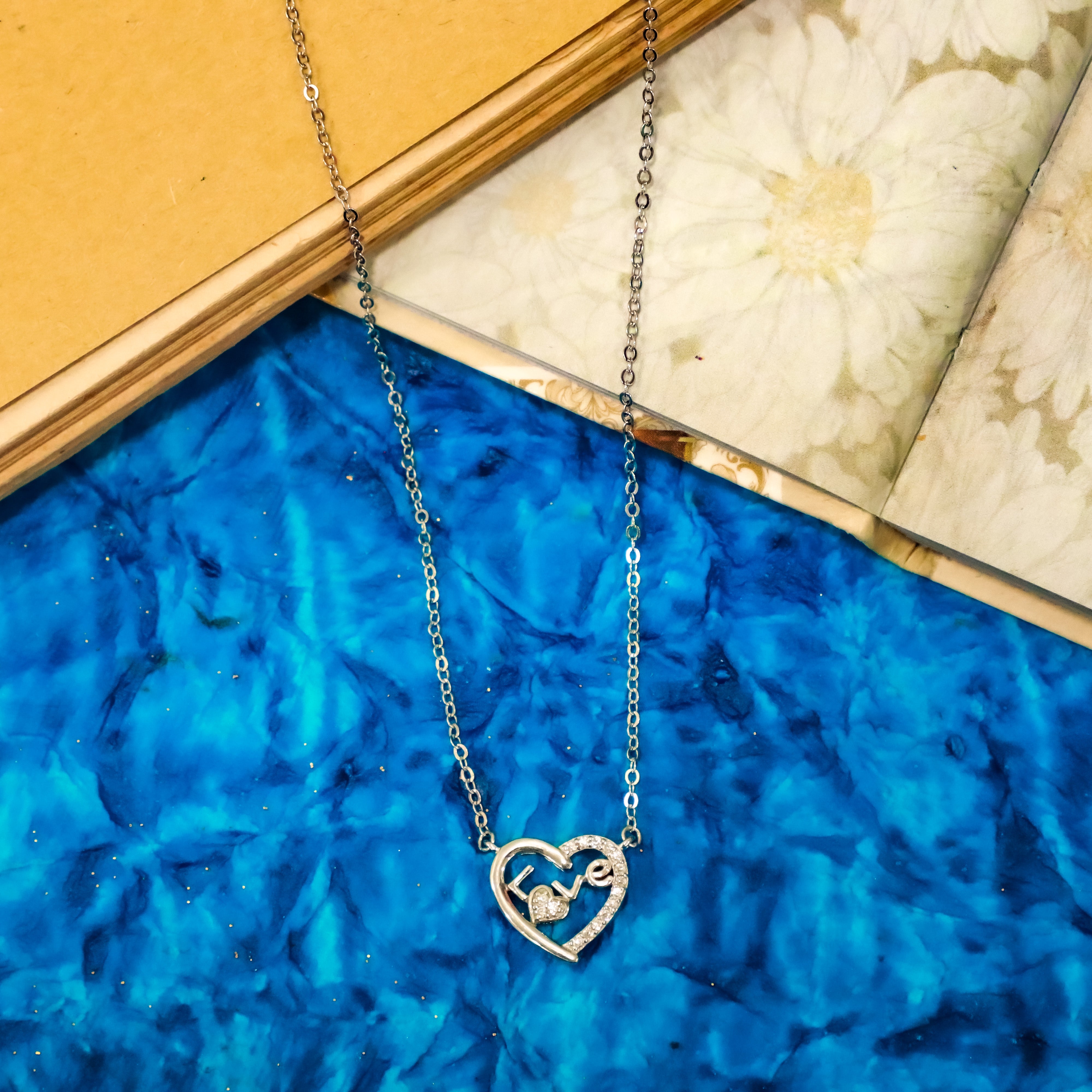 Silver Heart with Love symbol Chain with Pendant - 057