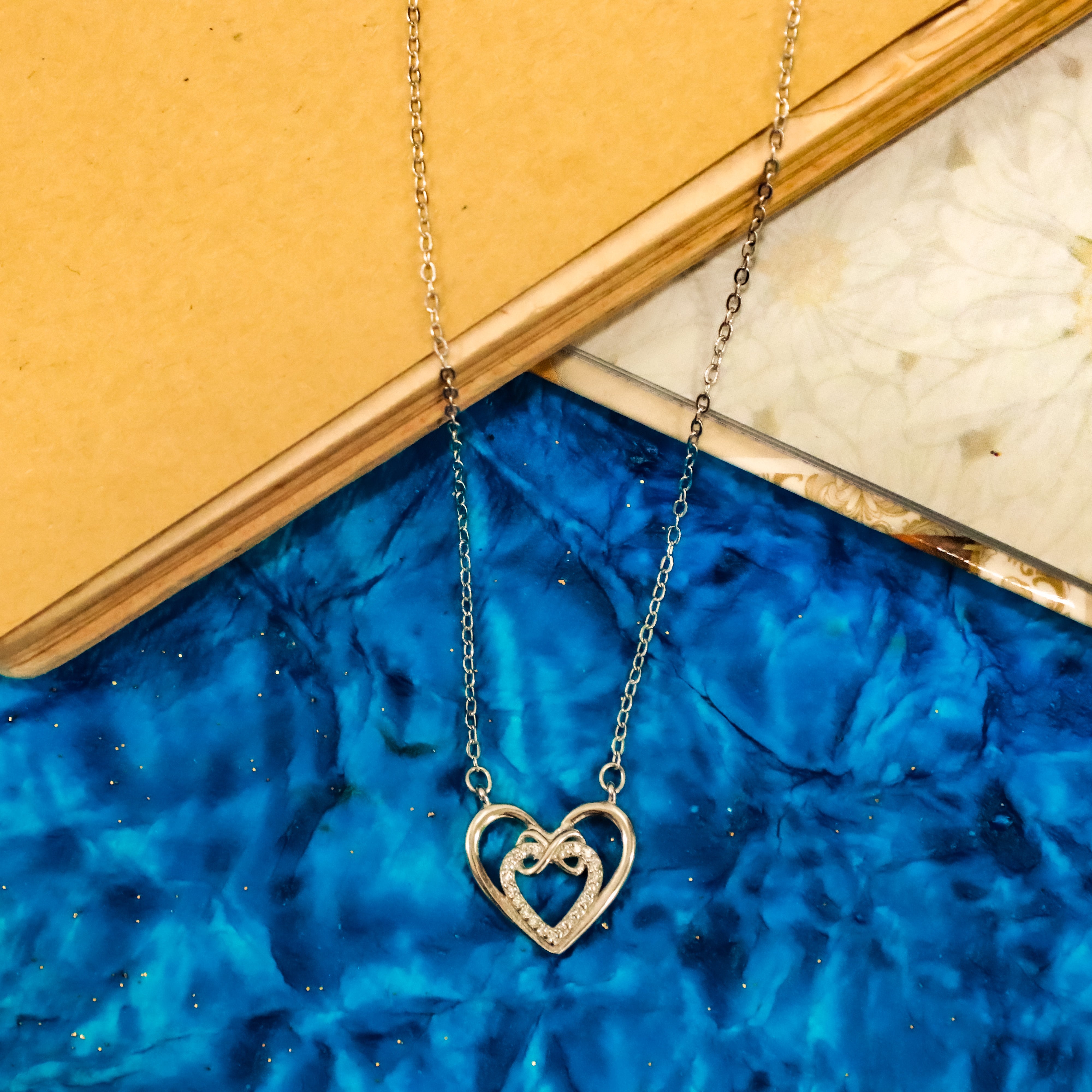 Silver Double Heart Chain with Pendant - 061