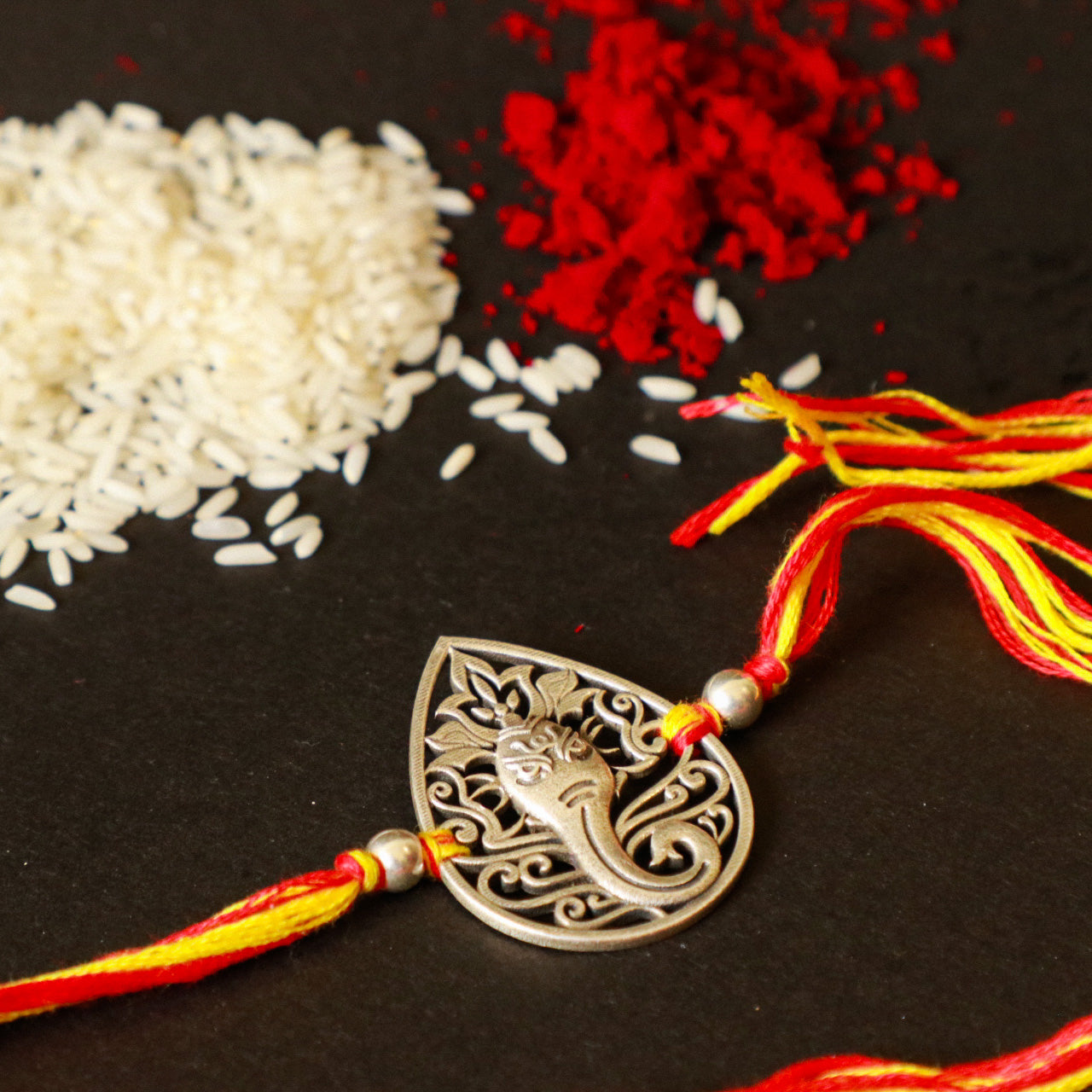 925 Silver Lord Ganesha on leaf Rakhi - 4103