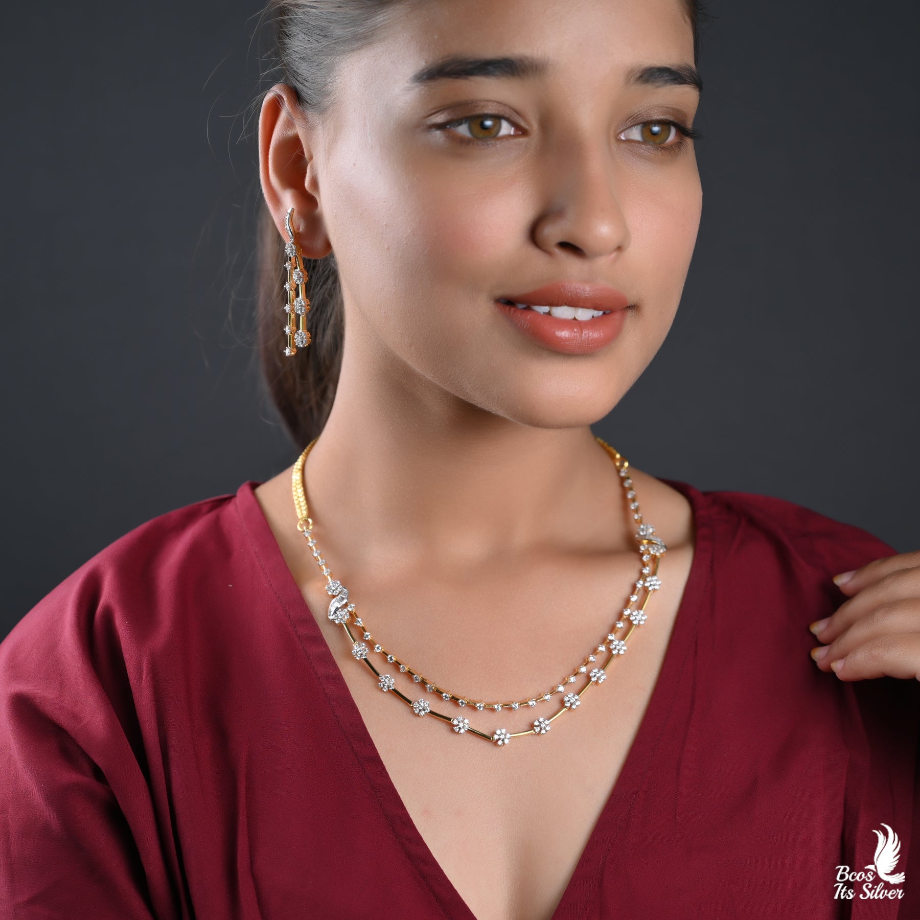 Theia Diamond Look Neckpiece With Earring - 2473 ( MADE TO ORDER )