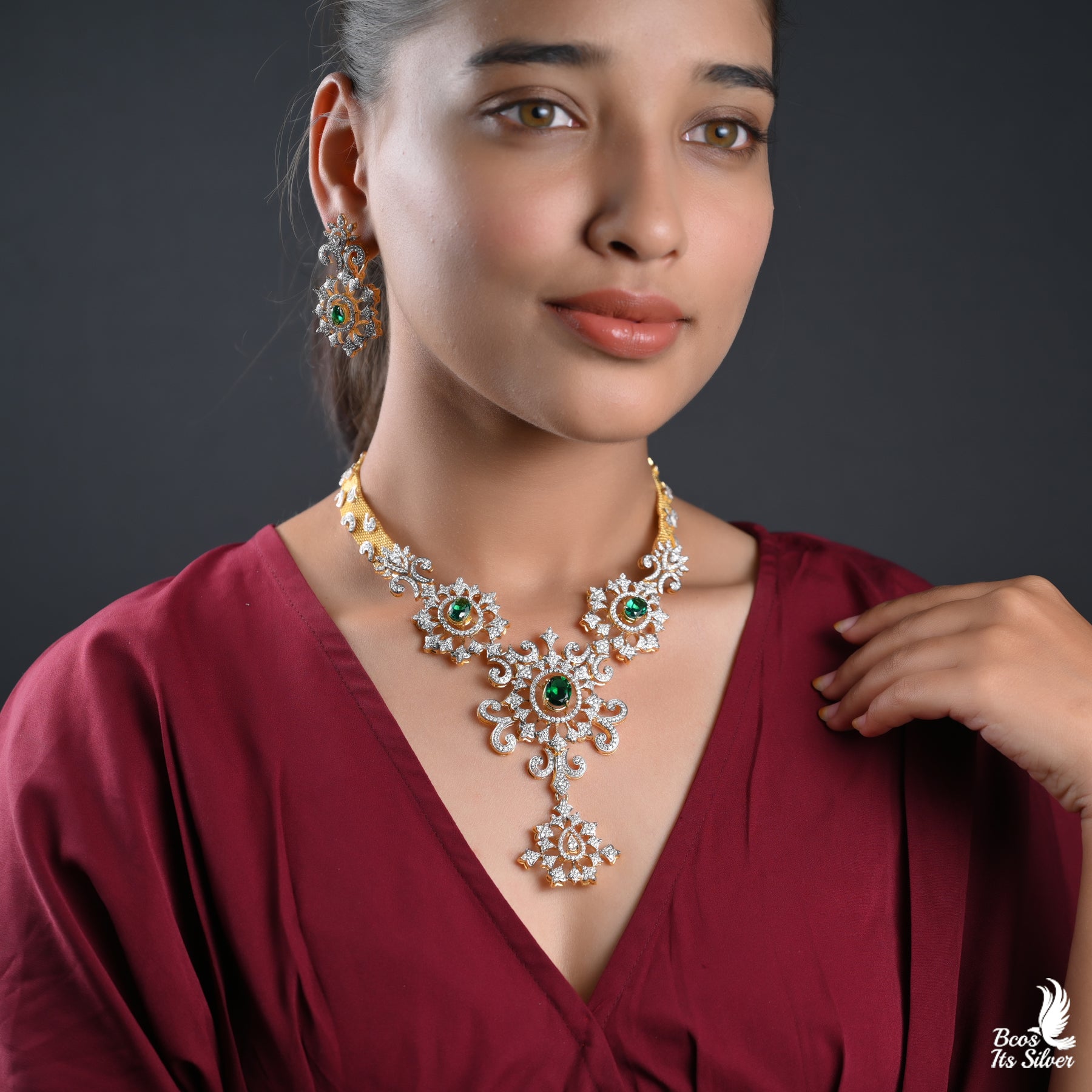 Theia Diamond Look Necklace with Earring- 2472