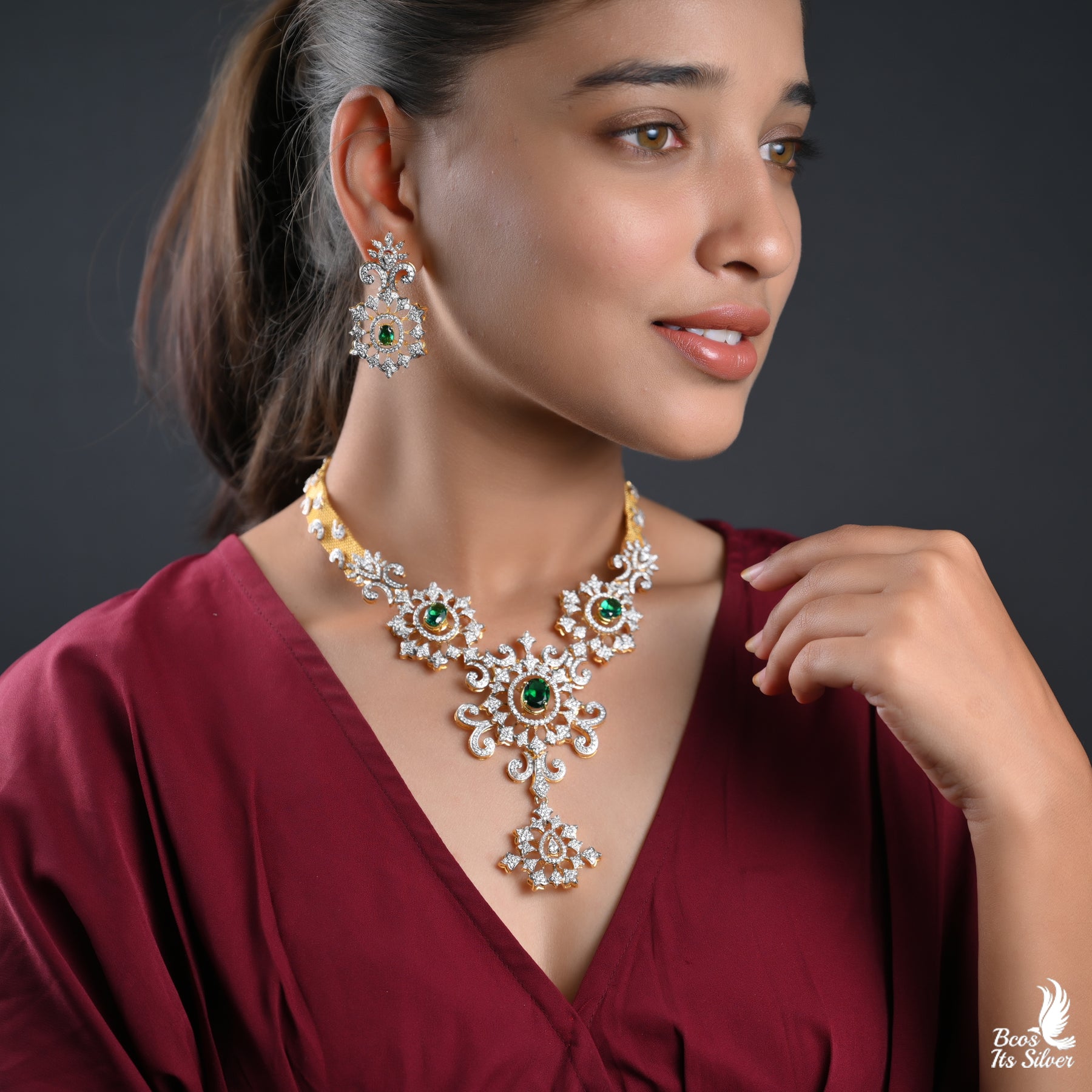 Theia Diamond Look Necklace with Earring- 2472