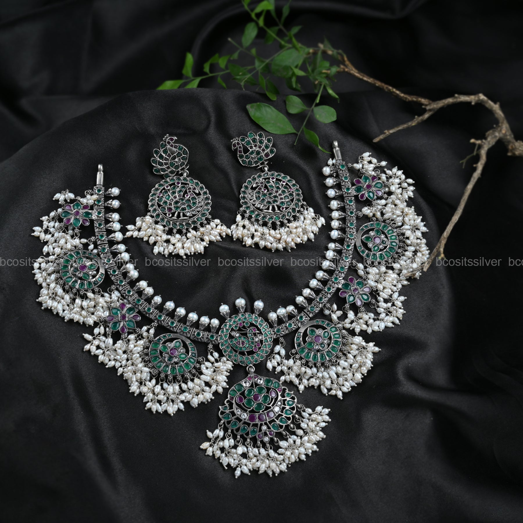 925 Silver Oxidized Navaratri Guttapusalu - 6607