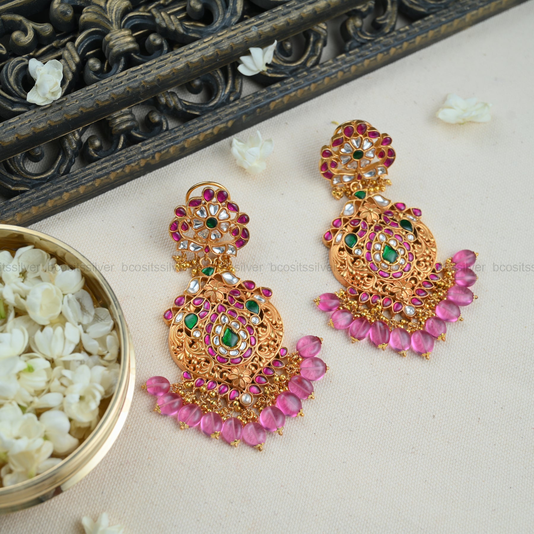 925 Silver Kundan Chadbali- 5519