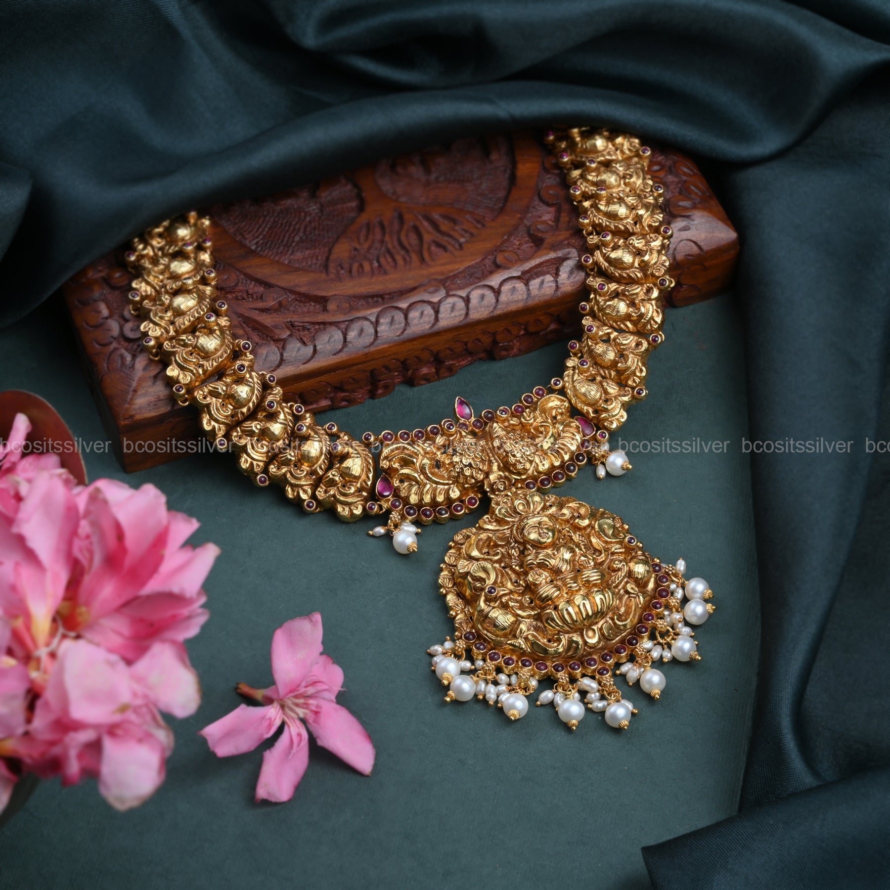 925 Silver Gold Plated Paavai Necklace- 365