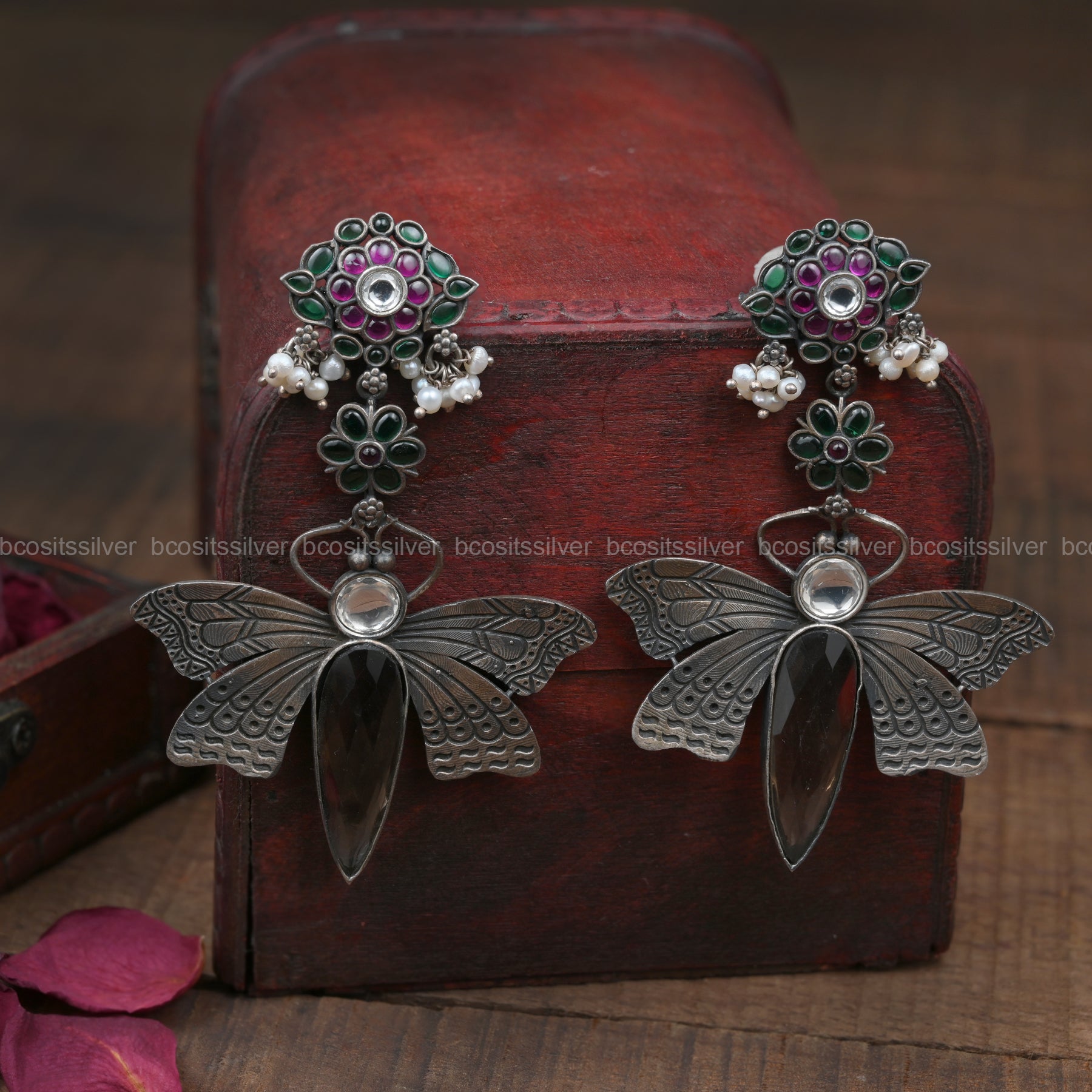 Pure 925 Silver Oxidized Butterfly Earring - 5042
