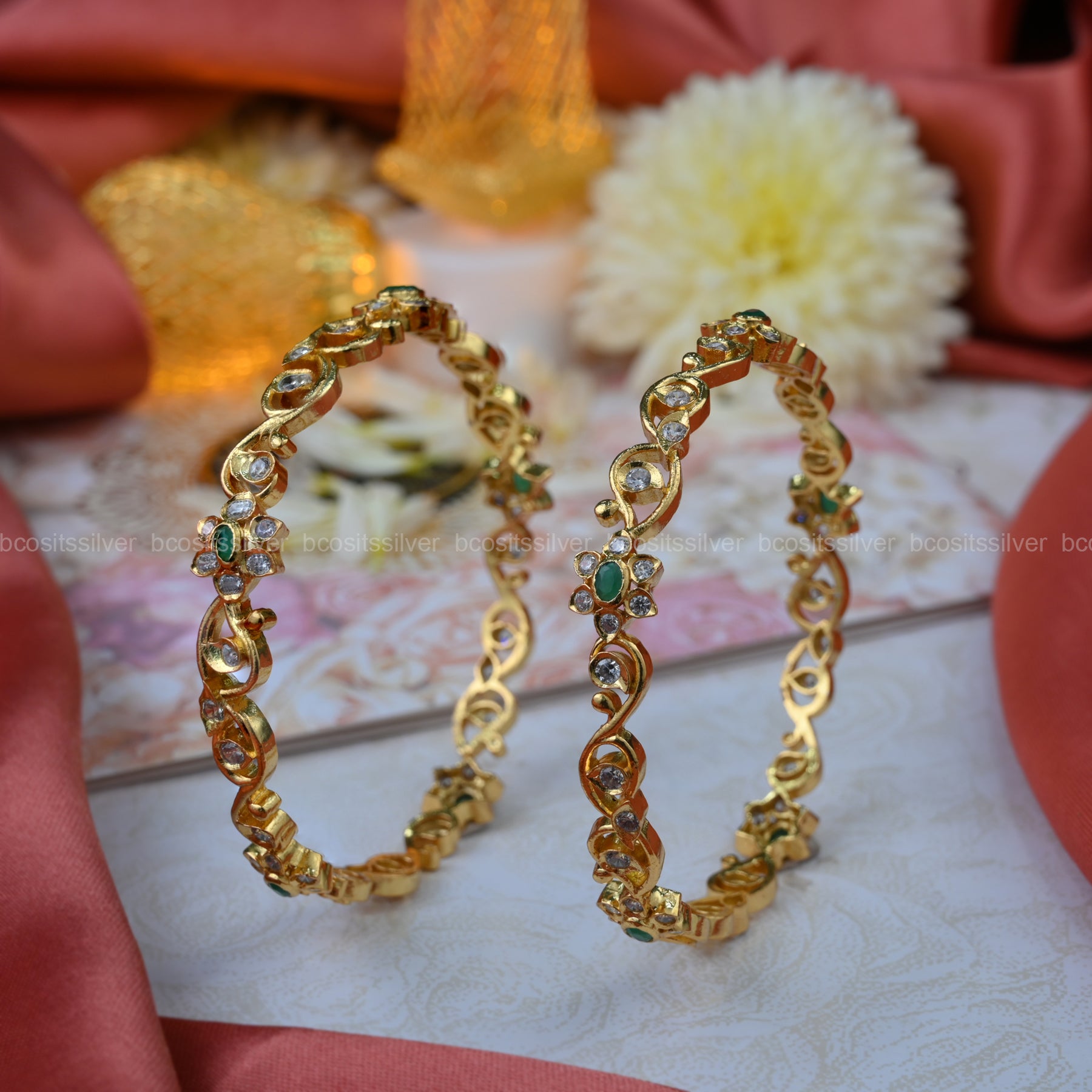 Gold Plated Flower Bangle - 431 - Size 2.6