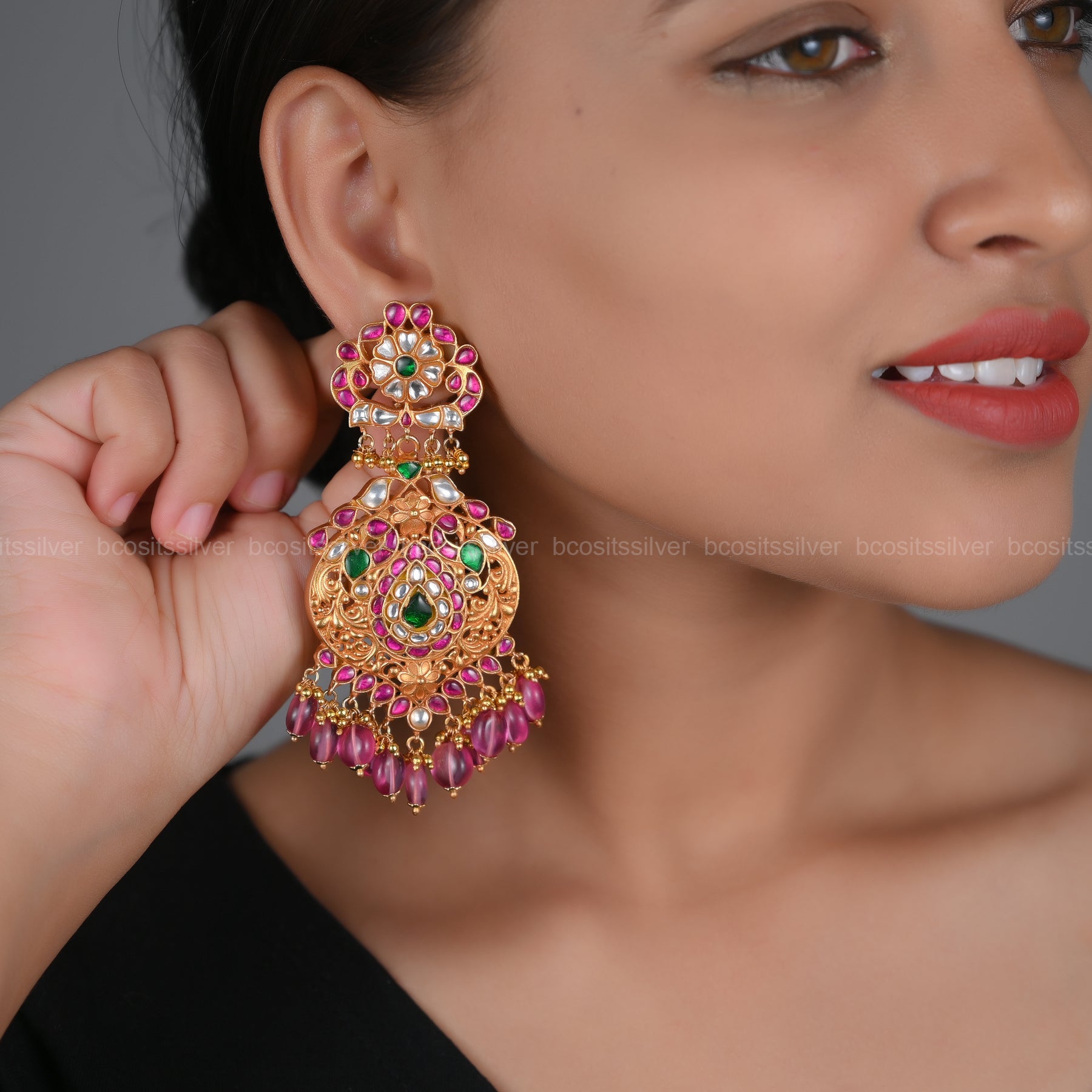 925 Silver Kundan Chadbali- 5519
