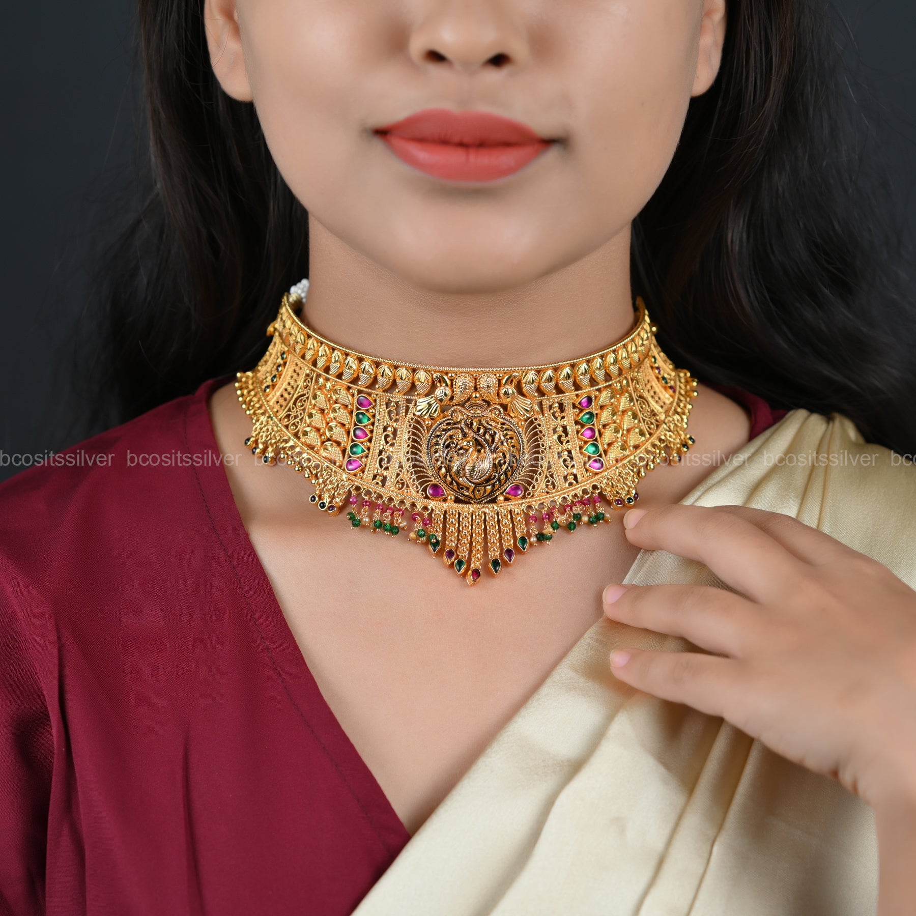 Gold Plated Peacock Chocker - 6587