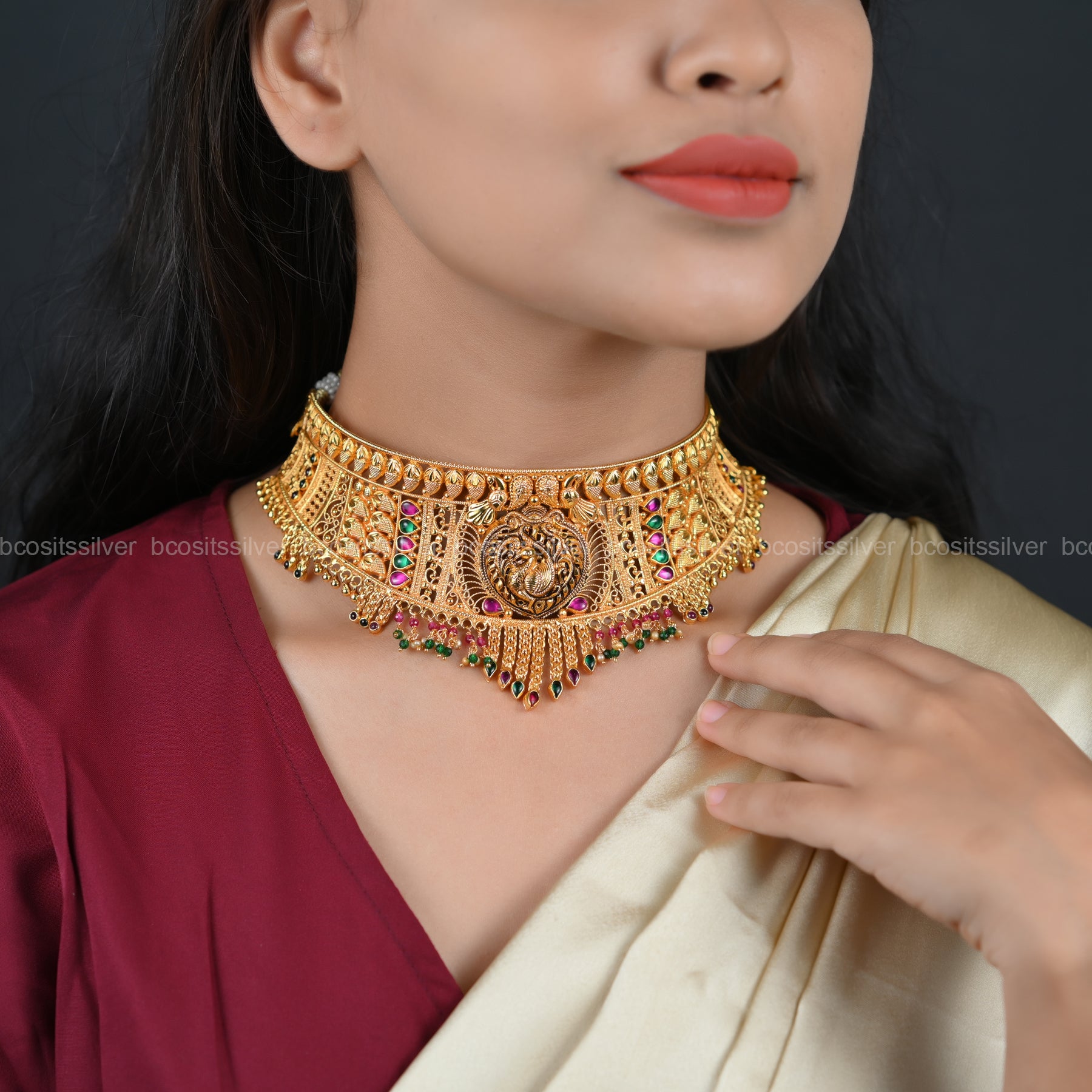 Gold Plated Peacock Chocker - 6587