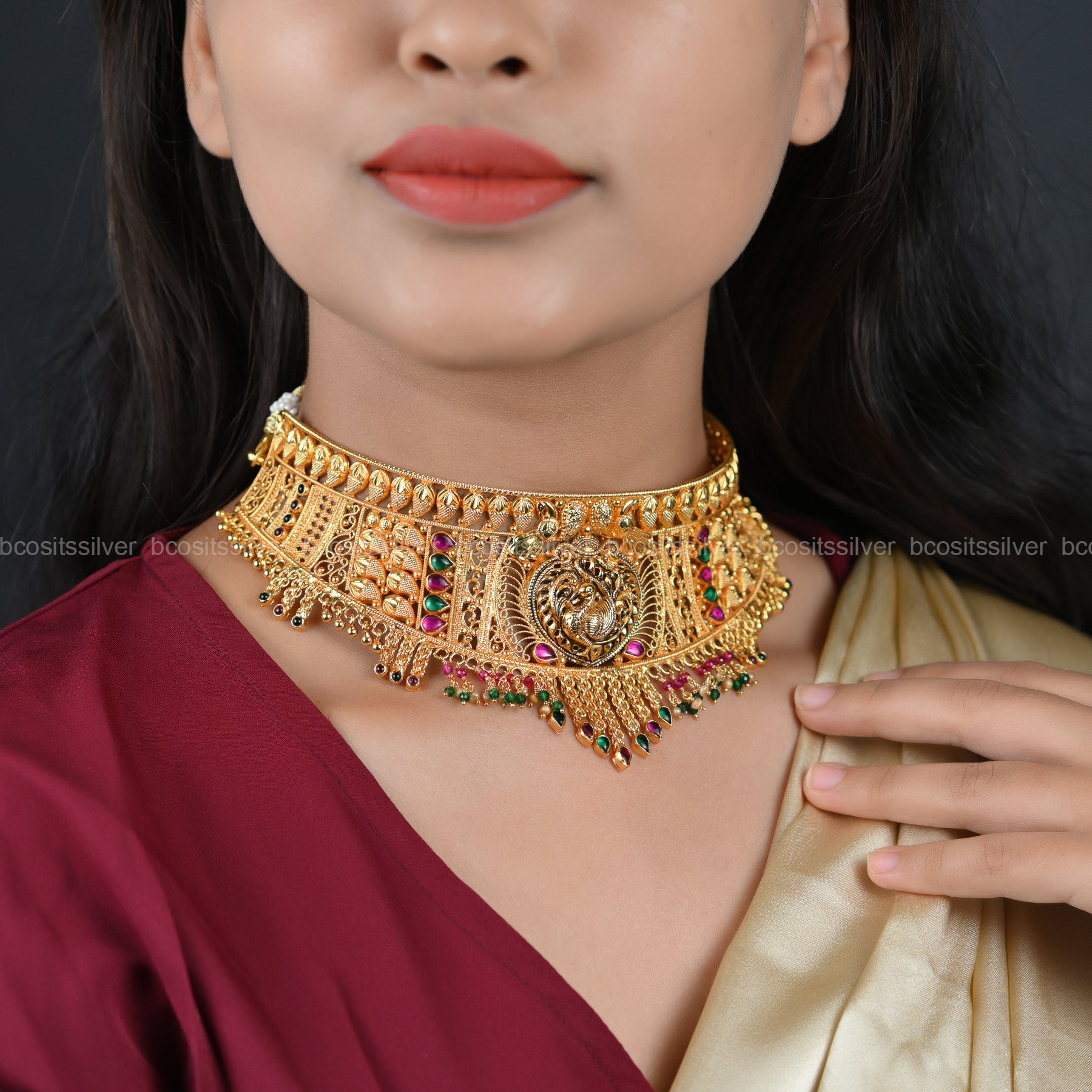 Gold Plated Peacock Chocker - 6587