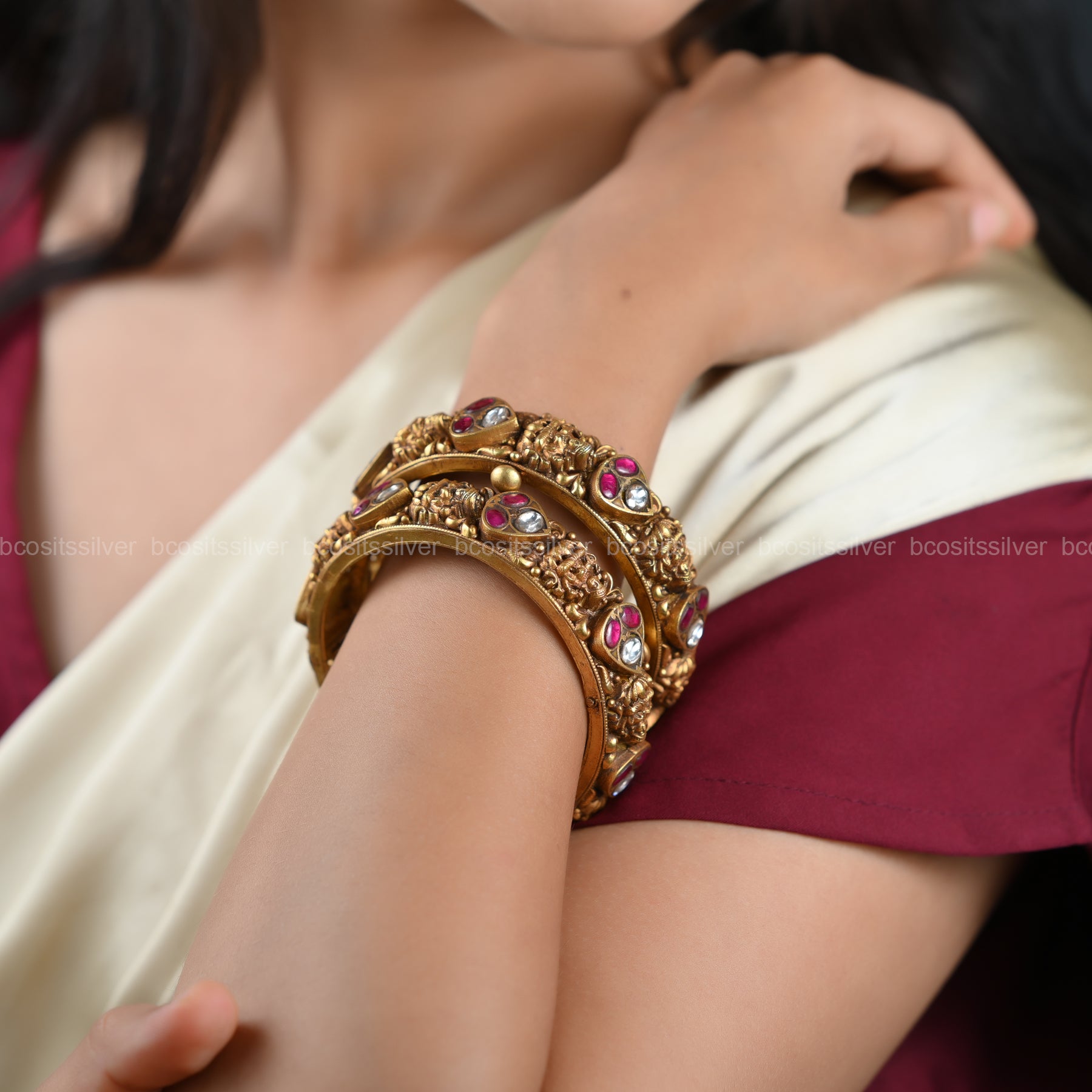 Gold Plated Lakshmi Bangle - 6547 - Size 2.5 With Screw