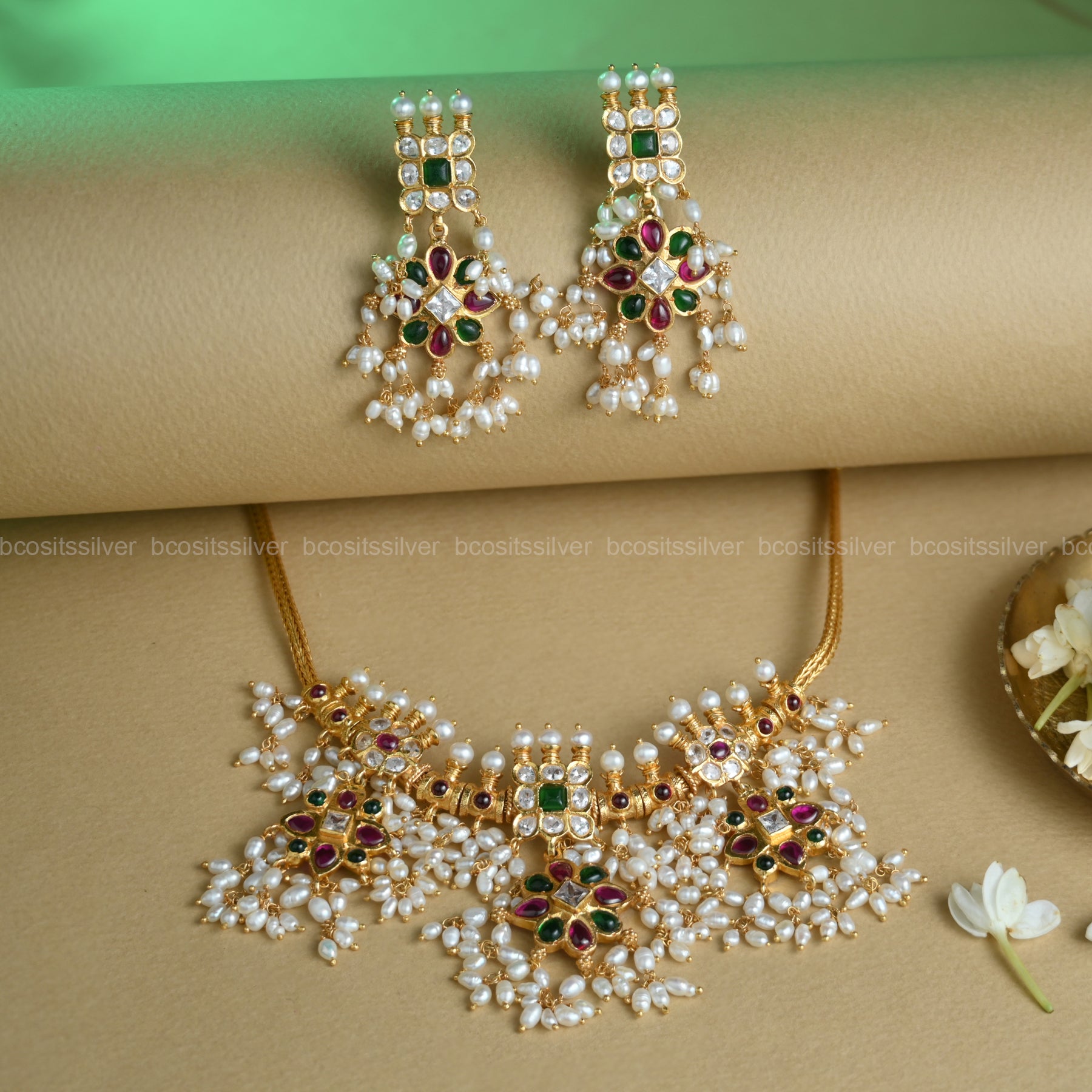 925 Silver Gold Plated Navaratri Guttapusalu - 8078