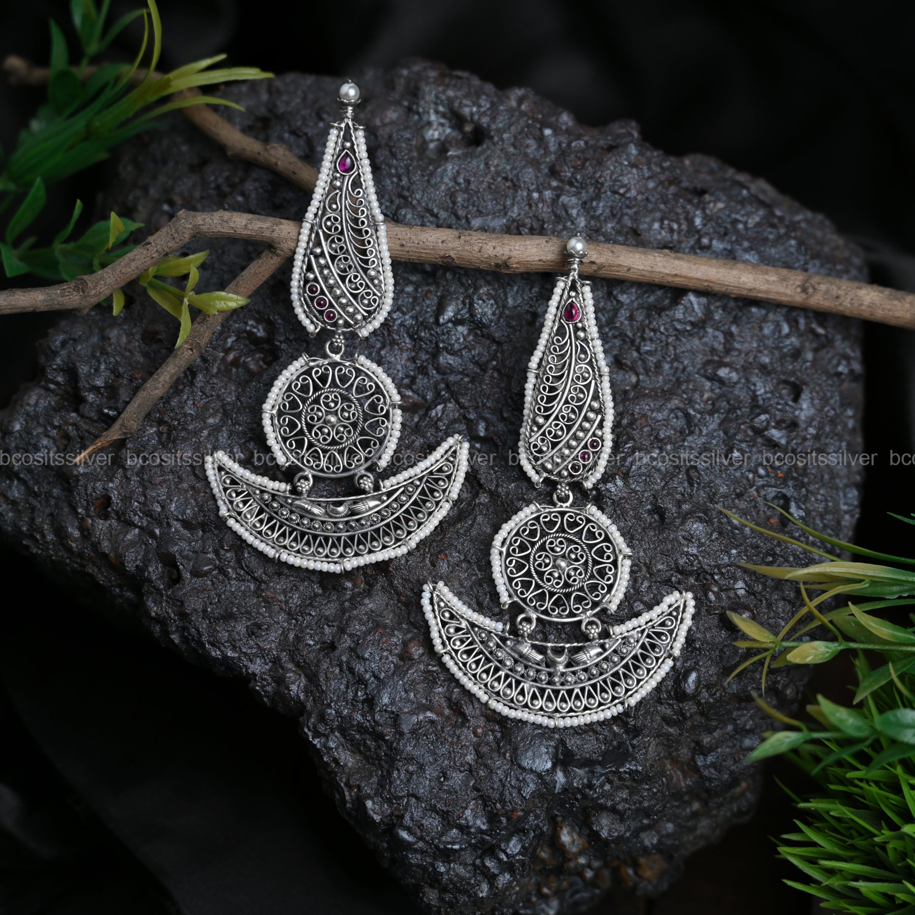 Pure 925 Silver Oxidized Boat Chandbali - 1506