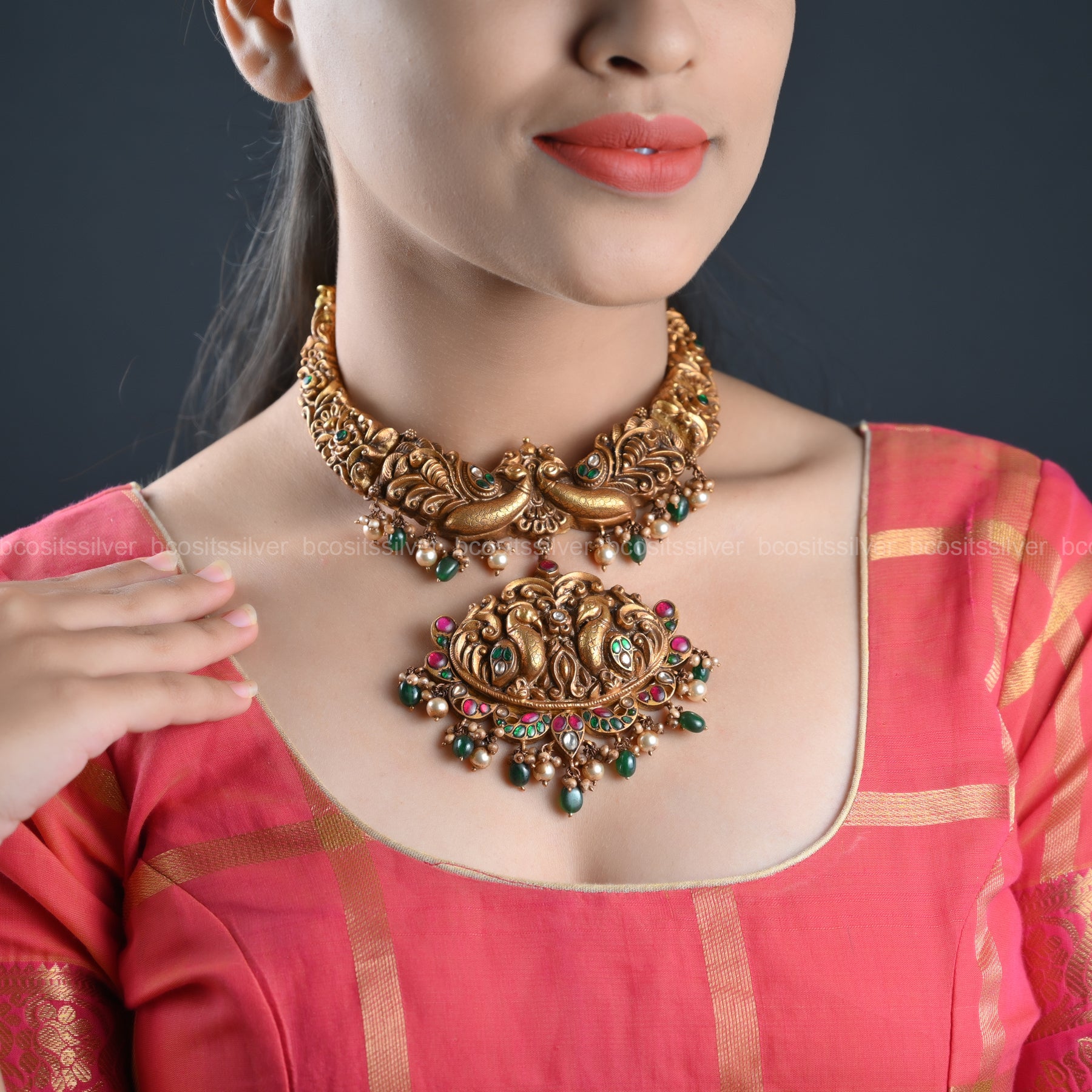 925 Silver Gold Plated Navaratri Necklace - 9003