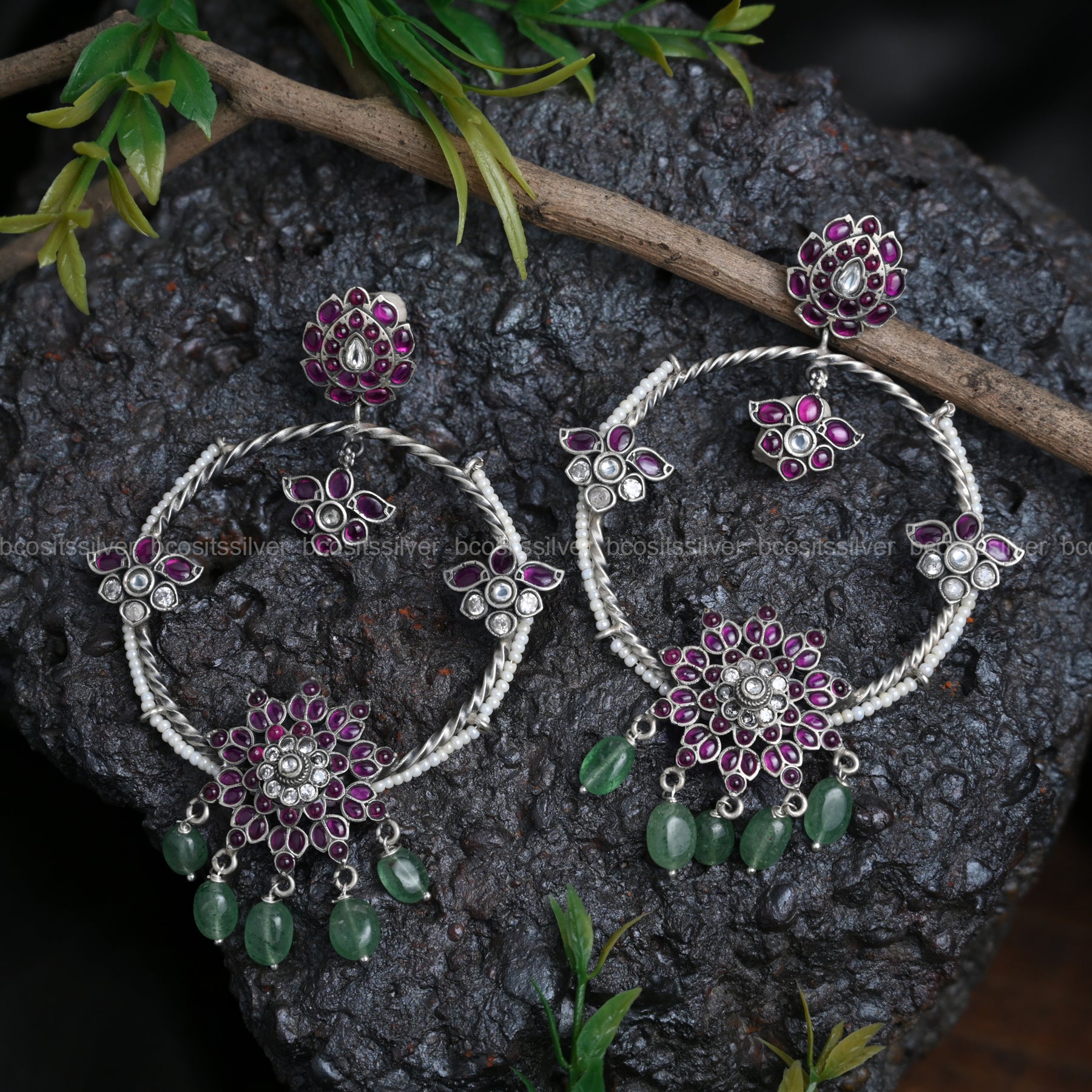 Pure 925 Silver Oxidized Chandbali - 6676