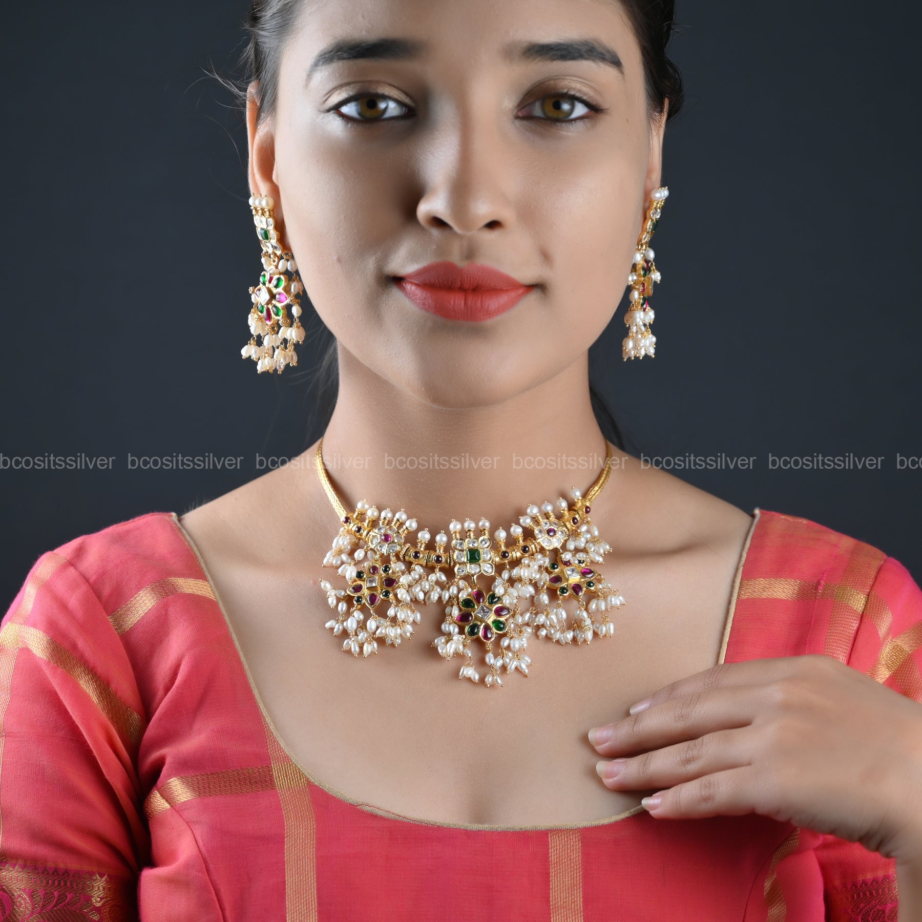 925 Silver Gold Plated Navaratri Guttapusalu - 8078