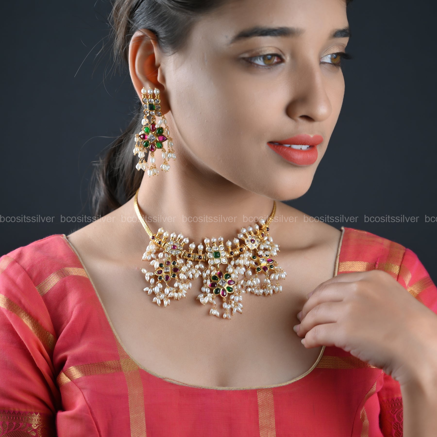 925 Silver Gold Plated Navaratri Guttapusalu - 8078