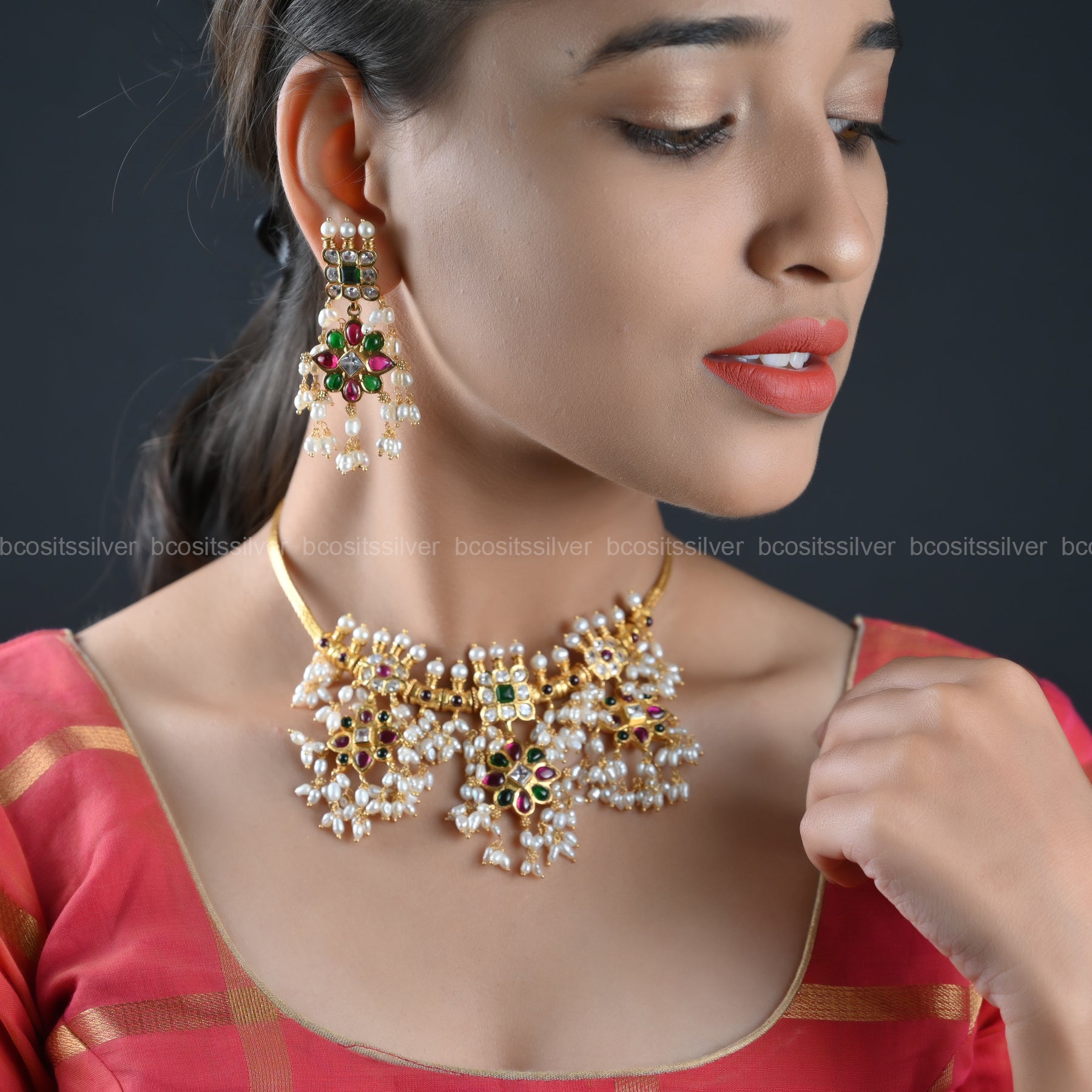 925 Silver Gold Plated Navaratri Guttapusalu - 8078