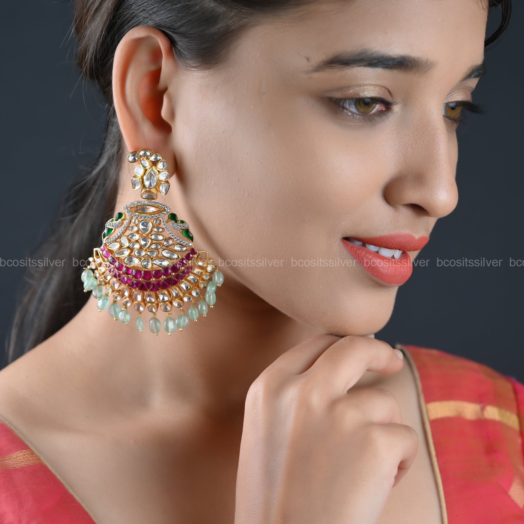 925 Silver Navaratri Chandbali - 8081