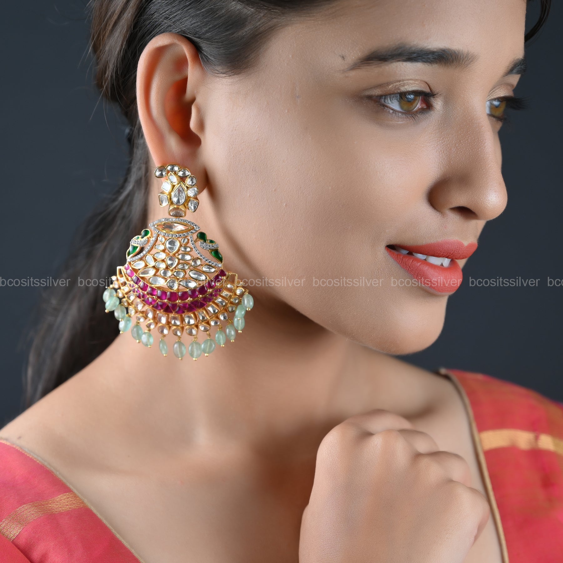 925 Silver Navaratri Chandbali - 8081