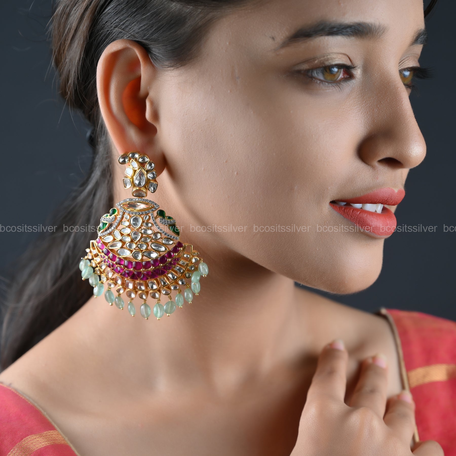 925 Silver Navaratri Chandbali - 8081