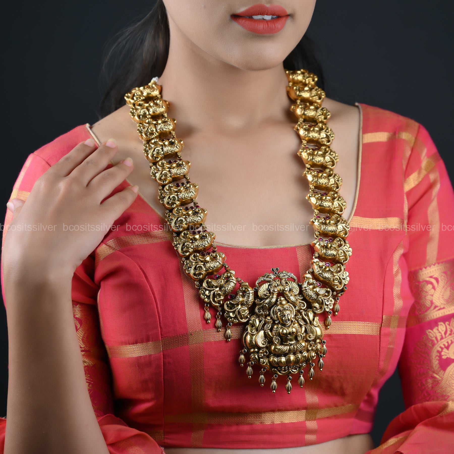 925 Silver Gold Plated Navaratri Haram- 8095