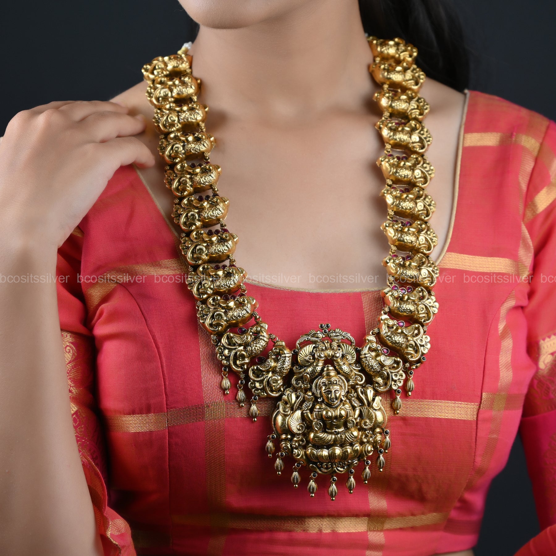 925 Silver Gold Plated Navaratri Haram- 8095