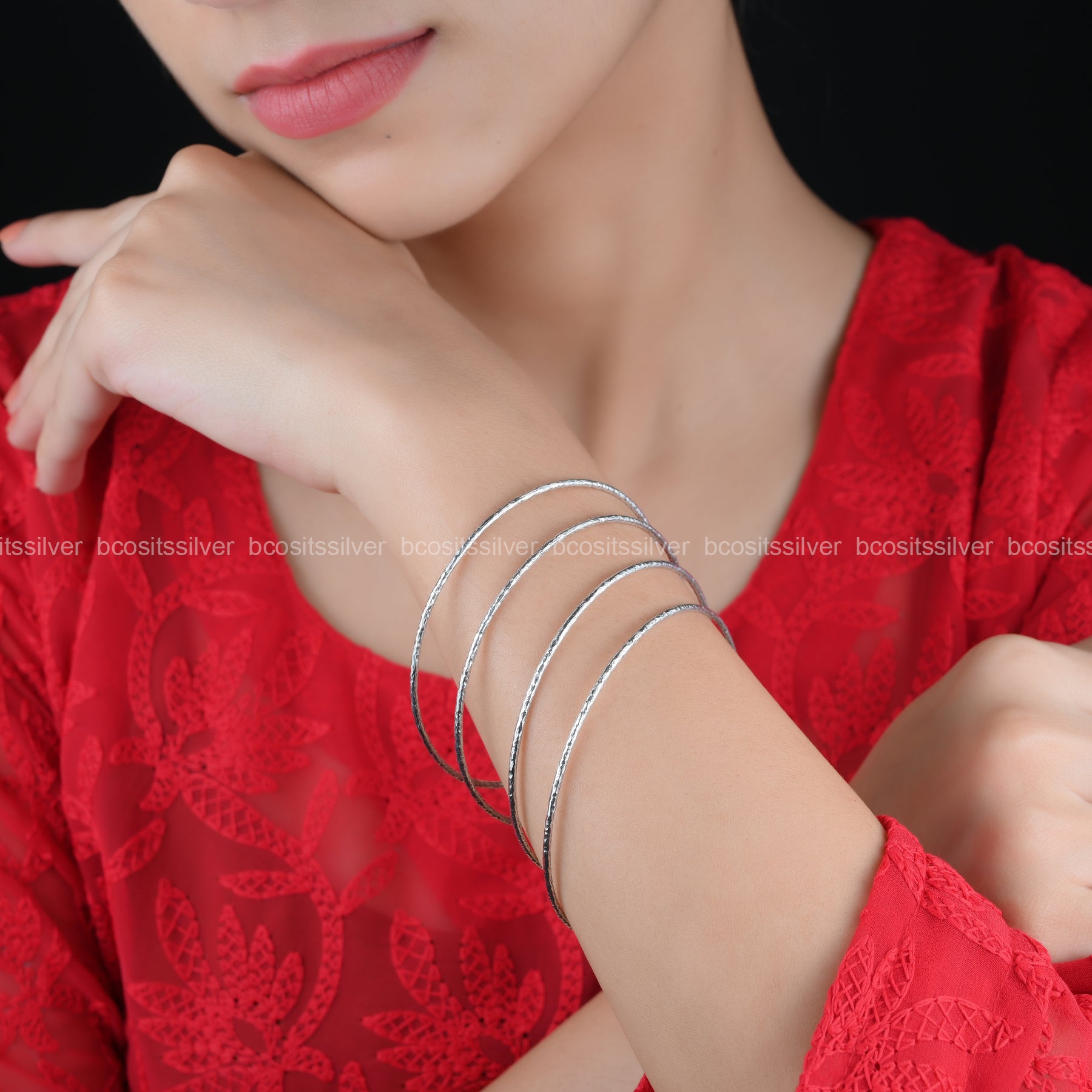 Pure 925 Silver Oxidized Bangle - 1739