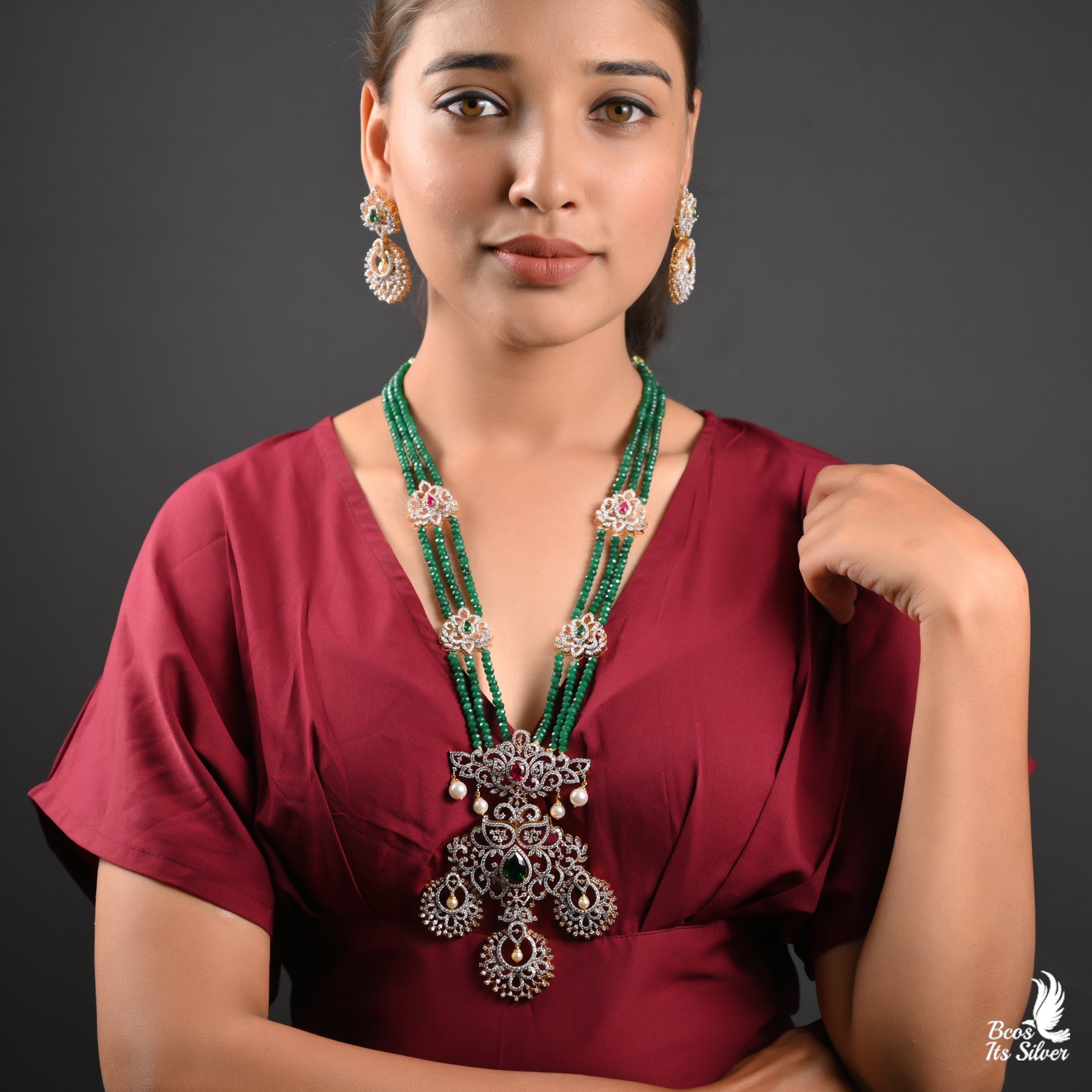 925 Silver Theia Diamond Look Beads Haram - 2633