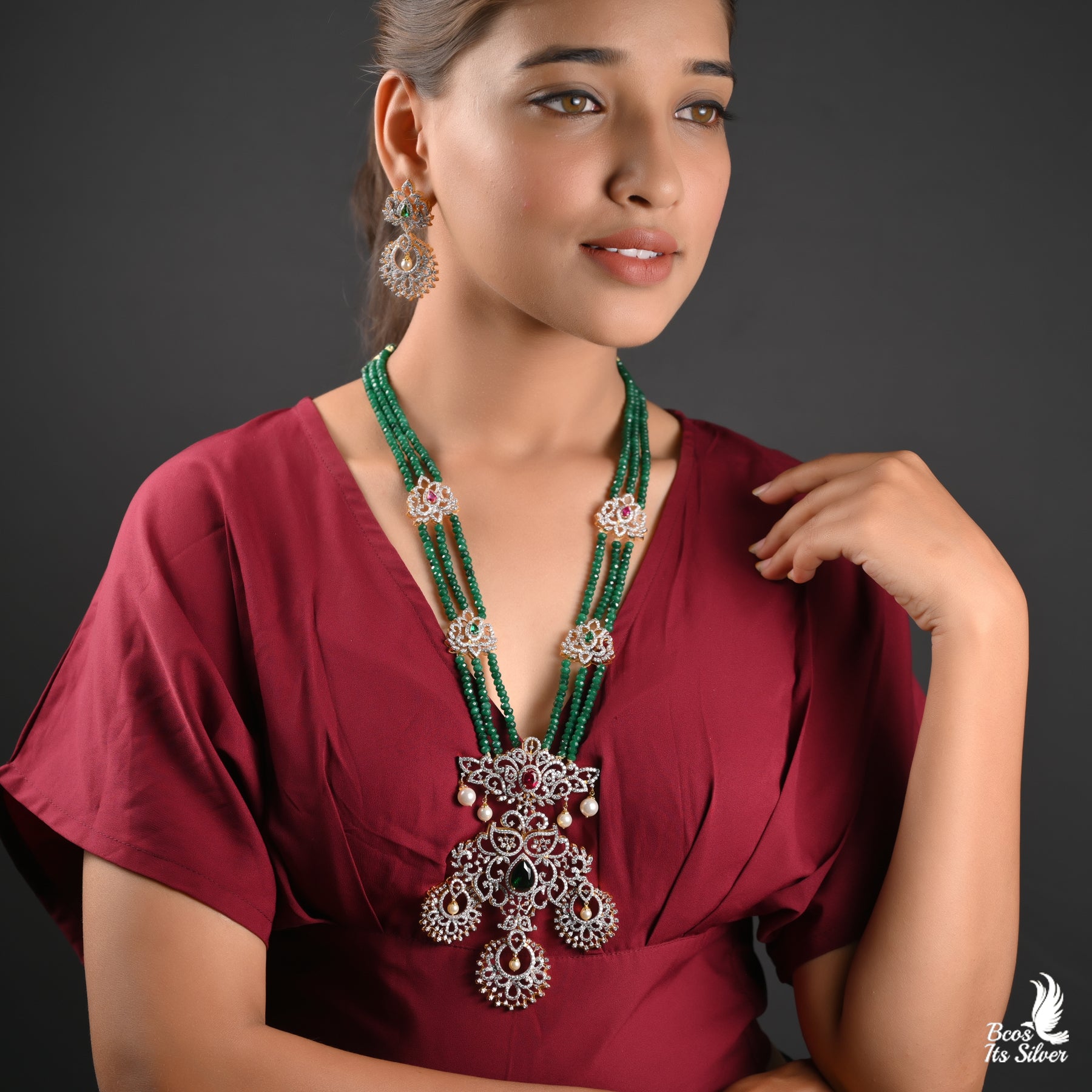 925 Silver Theia Diamond Look Beads Haram - 2633