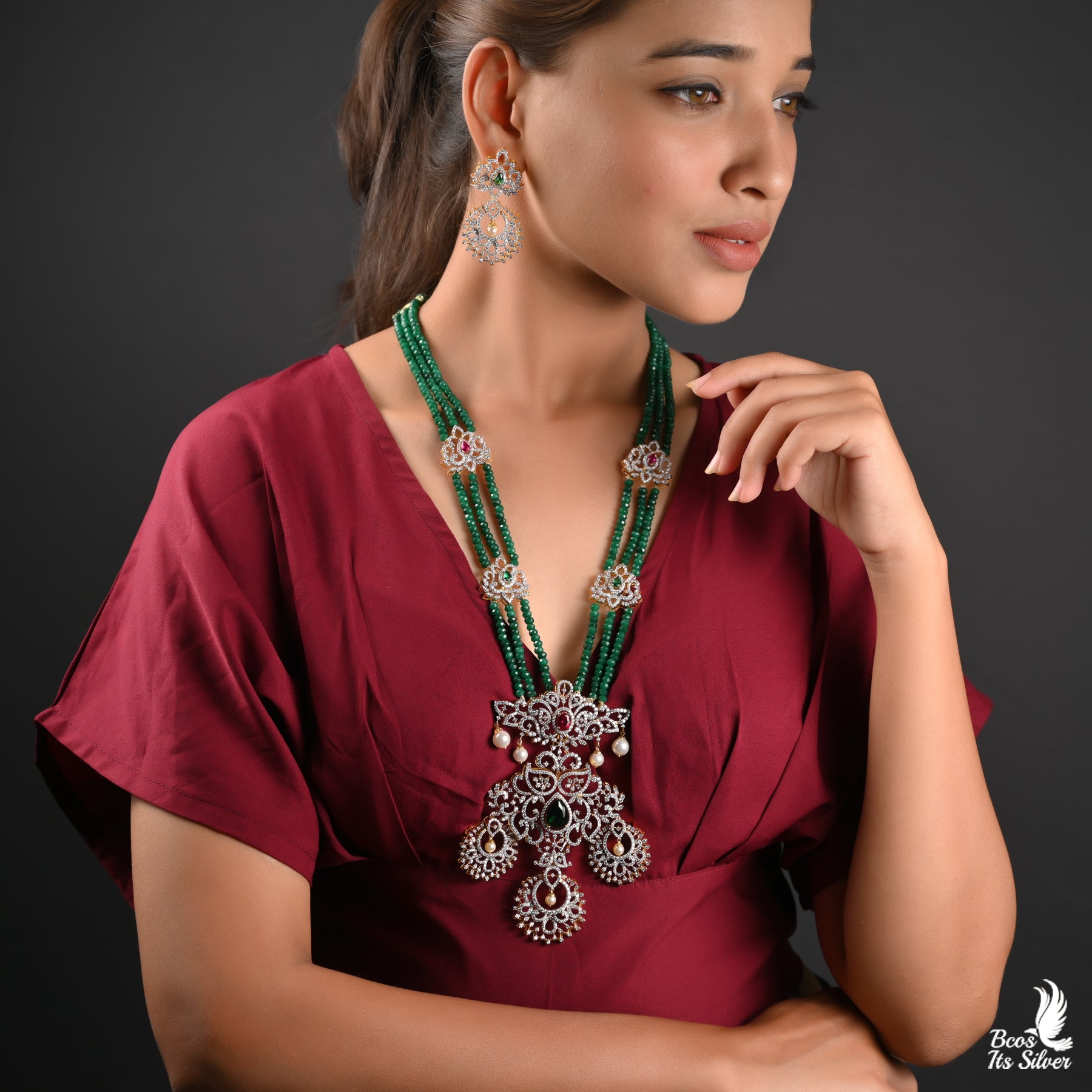 925 Silver Theia Diamond Look Beads Haram - 2633