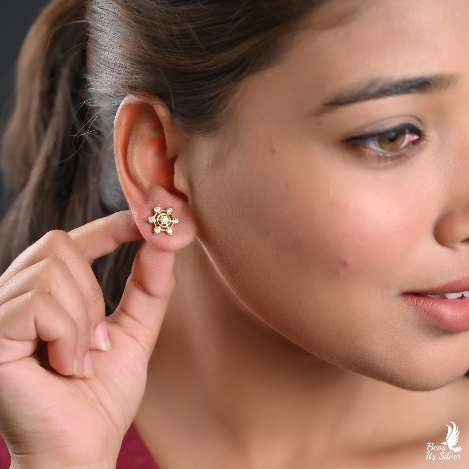925 Silver Gold Plated Earstud - 2569
