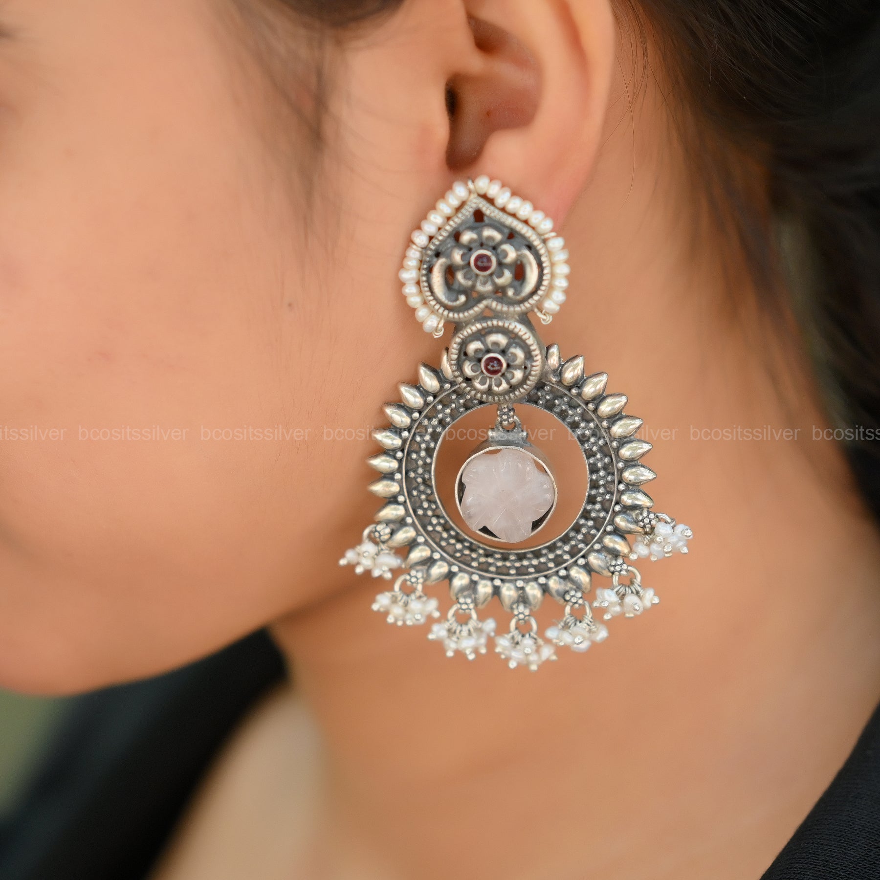 Pure 925 Silver Oxidized Gomathi Earrings - 1302