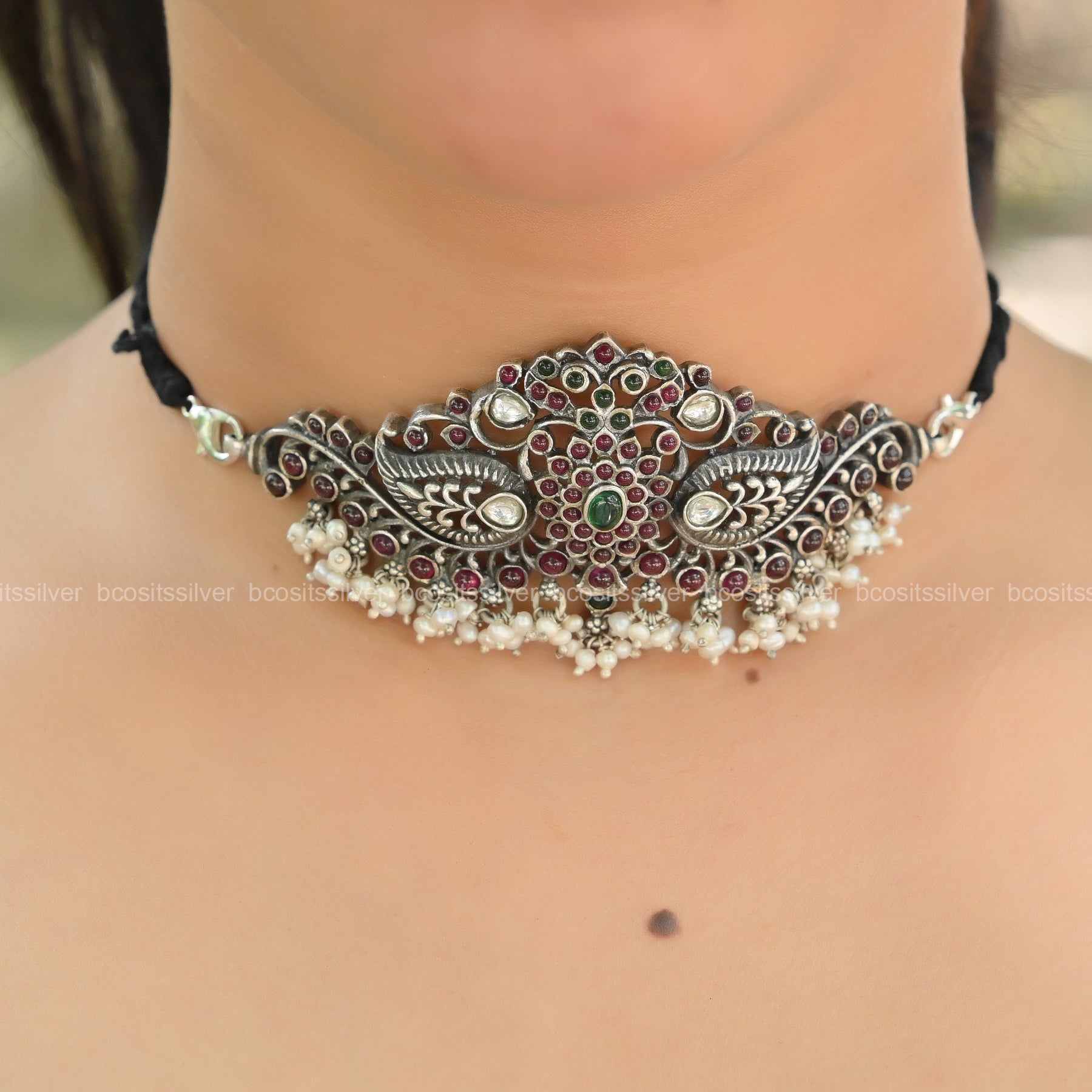 OXIDIZED MANGO LEAF CHOKER - 1332